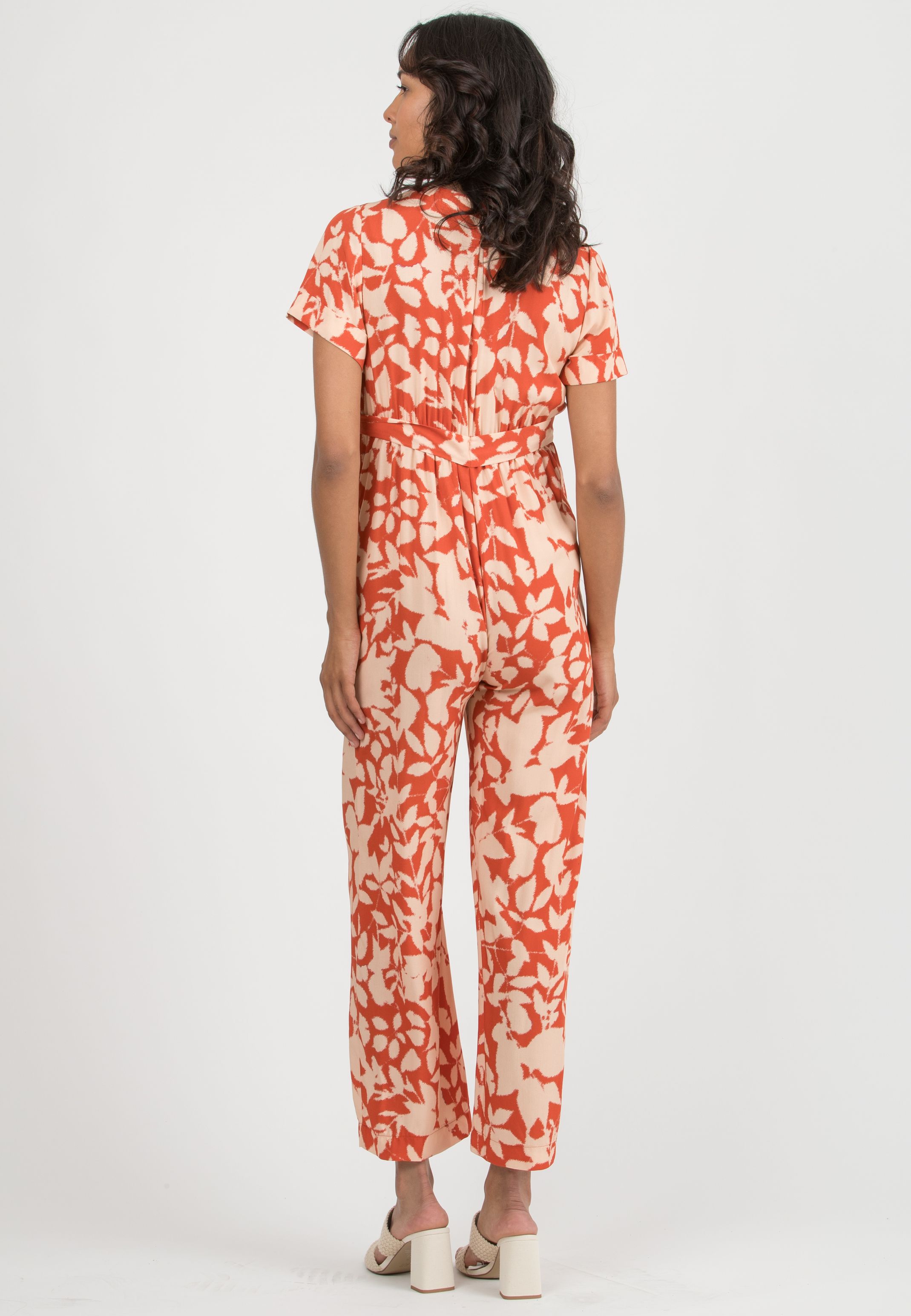 LORELLA – Maternity Jumpsuit in Printed Viscose (Terracotta, XS)