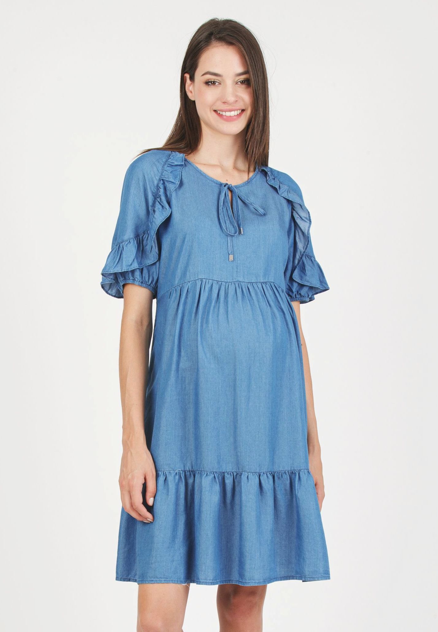 TINA J - Abito Premaman in Tencel con Volant (Denim, XS)