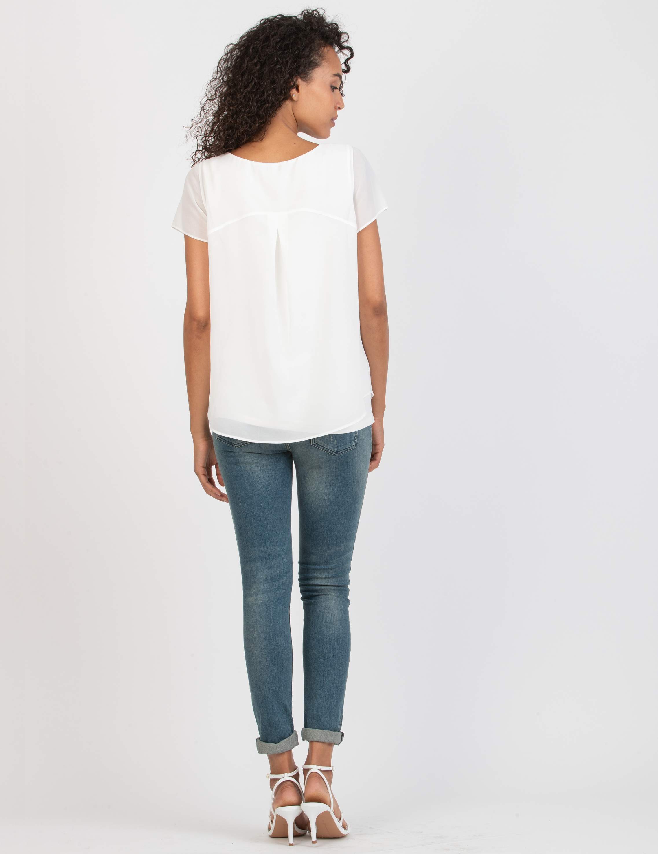 LAURA - Maglietta Premaman a Doppio Strato di Chiffon e Jersey (Avorio, XS)