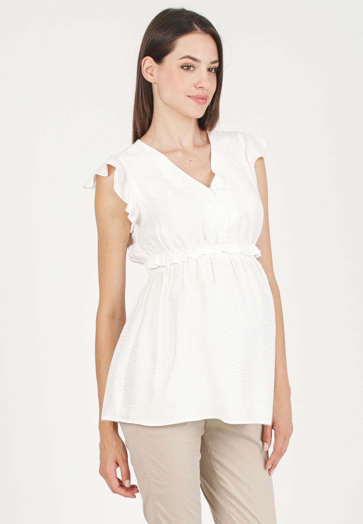 MARIKA M - Top Premaman & Allattamento in Viscosa Jacquard (Bianco Ottico, XS)
