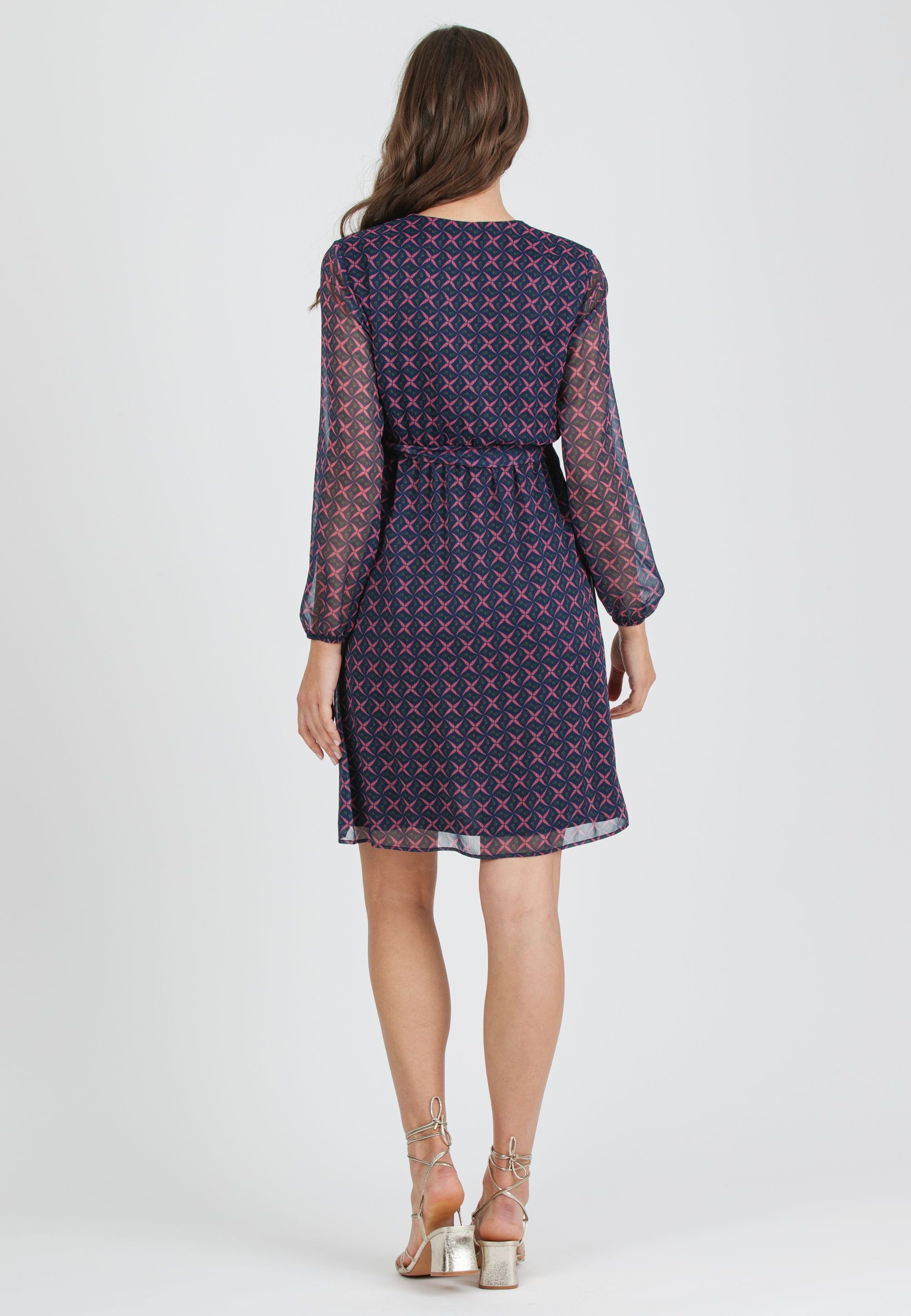 VIVIAN - Printed Chiffon Maternity & Nursing Dress with Draped Crossoover Skirt (Blue, XS)