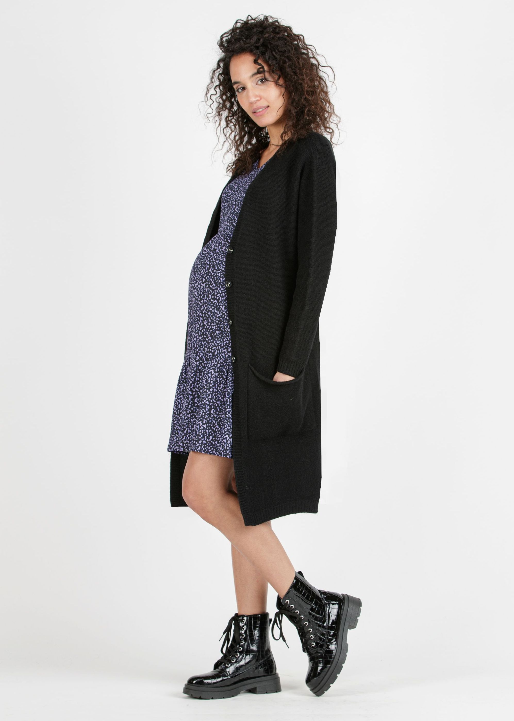 GRAZIA - Maternity Maxi Cardigan in Viscose Blend Yarn (Black, XS)