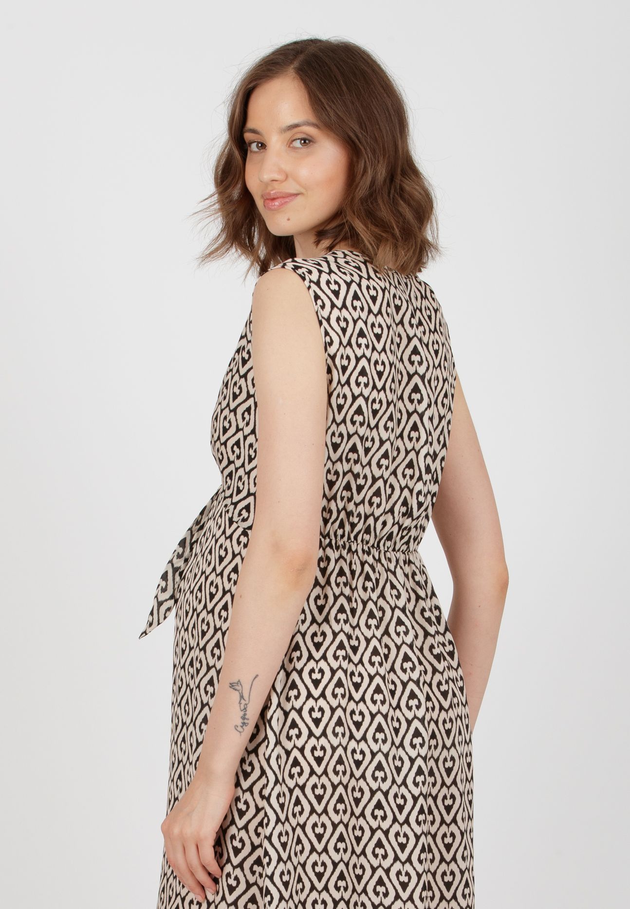 BELEN MAXI - Maternity & Nursing Dress in Printed Viscose (Black, XS)