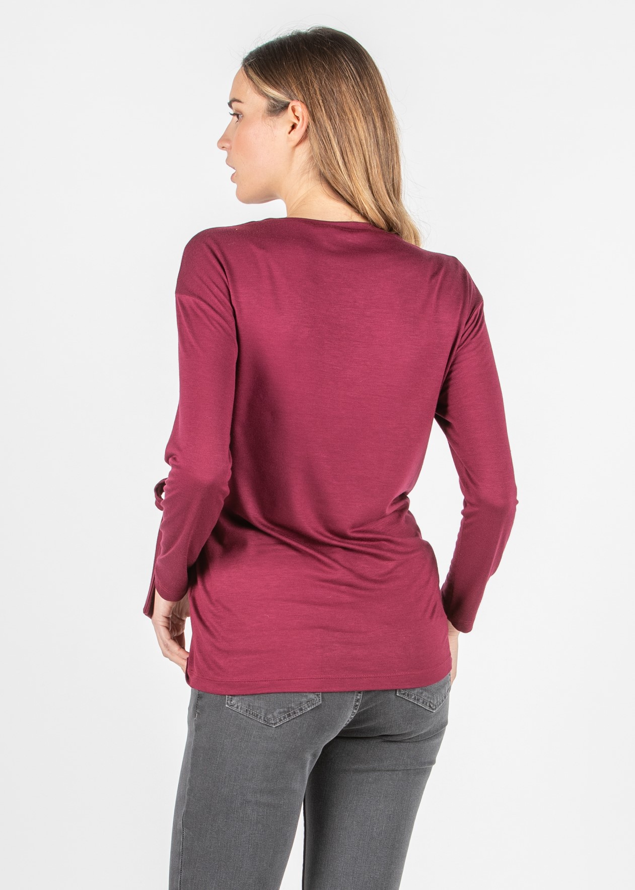 Long Sleeve Maternity Top in Jersey with Knot on Side (Plum, XS)