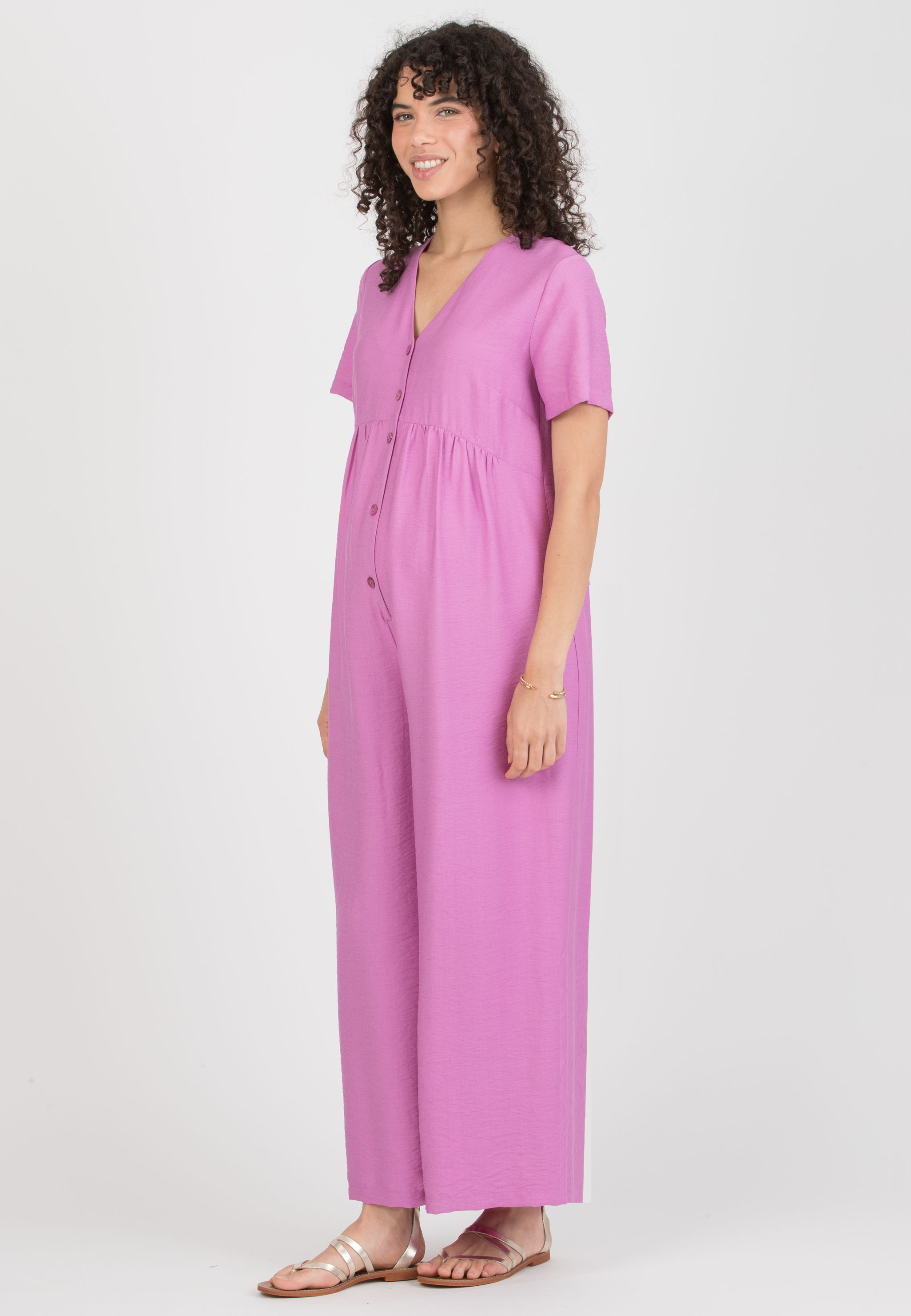 VIVIENNE - Maternity & Nursing Viscose Jumpsuit with Front Buttons (Ciclamino)