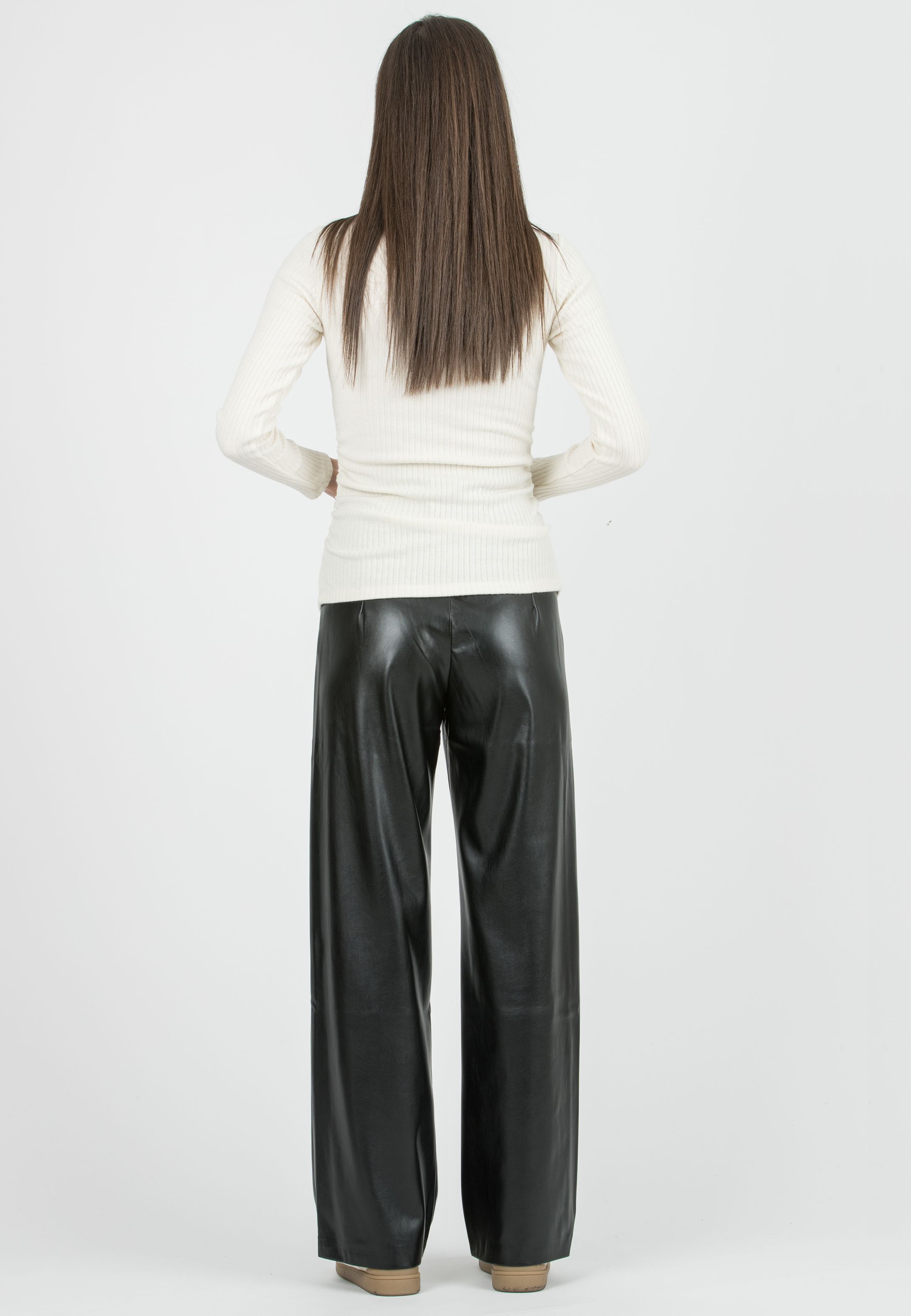 WINONA P - Pantalone Palazzo in Finta Pelle (Nero, XS)