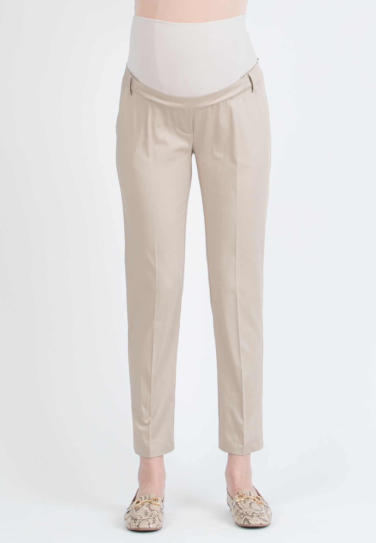 GILDA - Tailored Maternity Trousers in Stretch-Cotton (Beige, XXS)