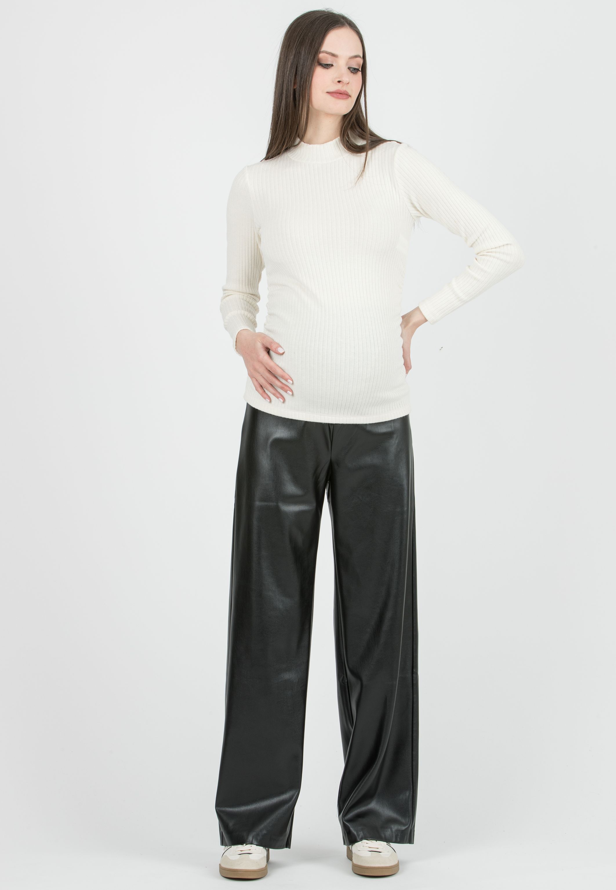 WINONA P - Pantalone Palazzo in Finta Pelle (Nero, XS)