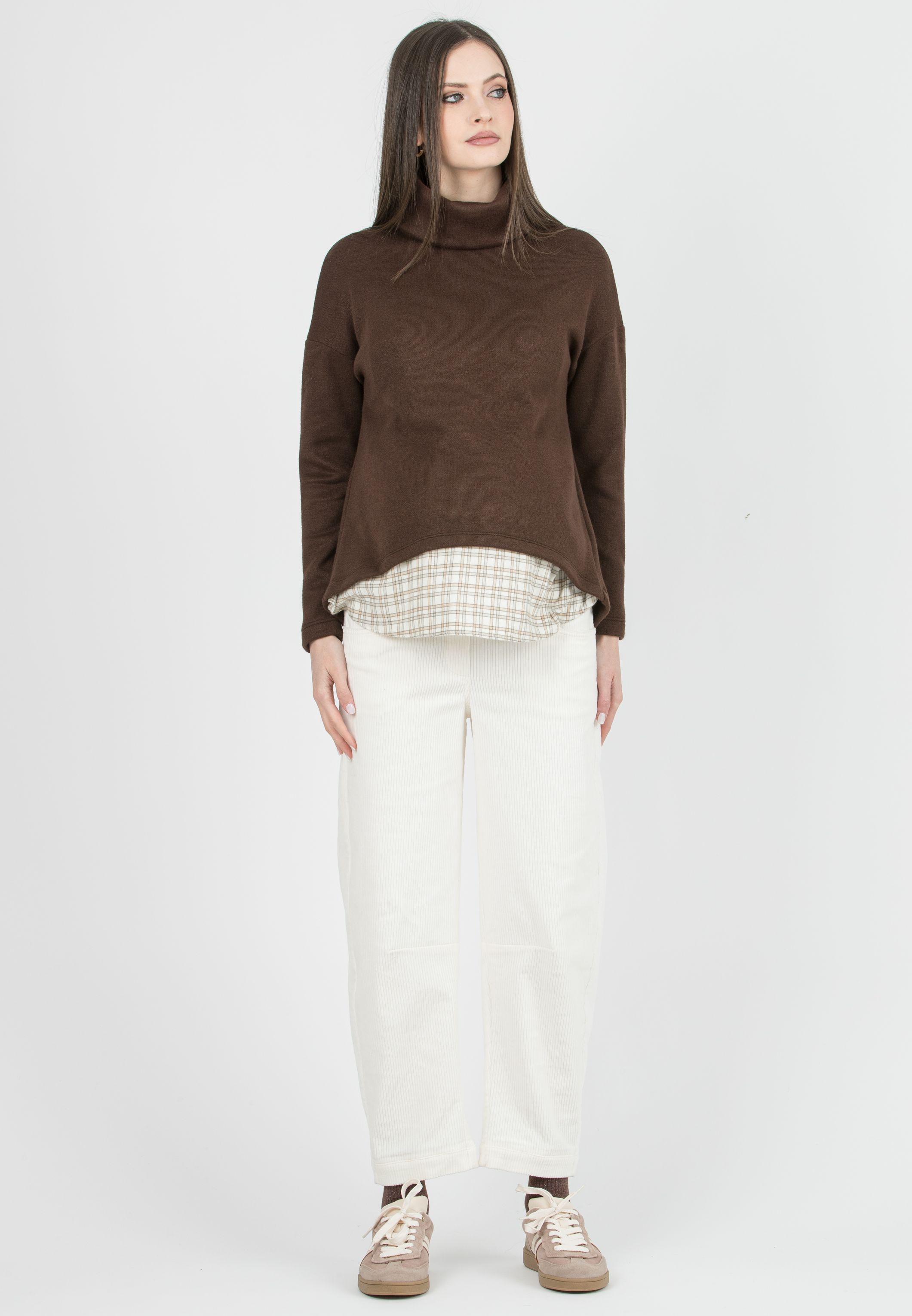 ASTRID - Maternity & Nursing Turtleneck Sweater with Shirt Insert (Marrone)