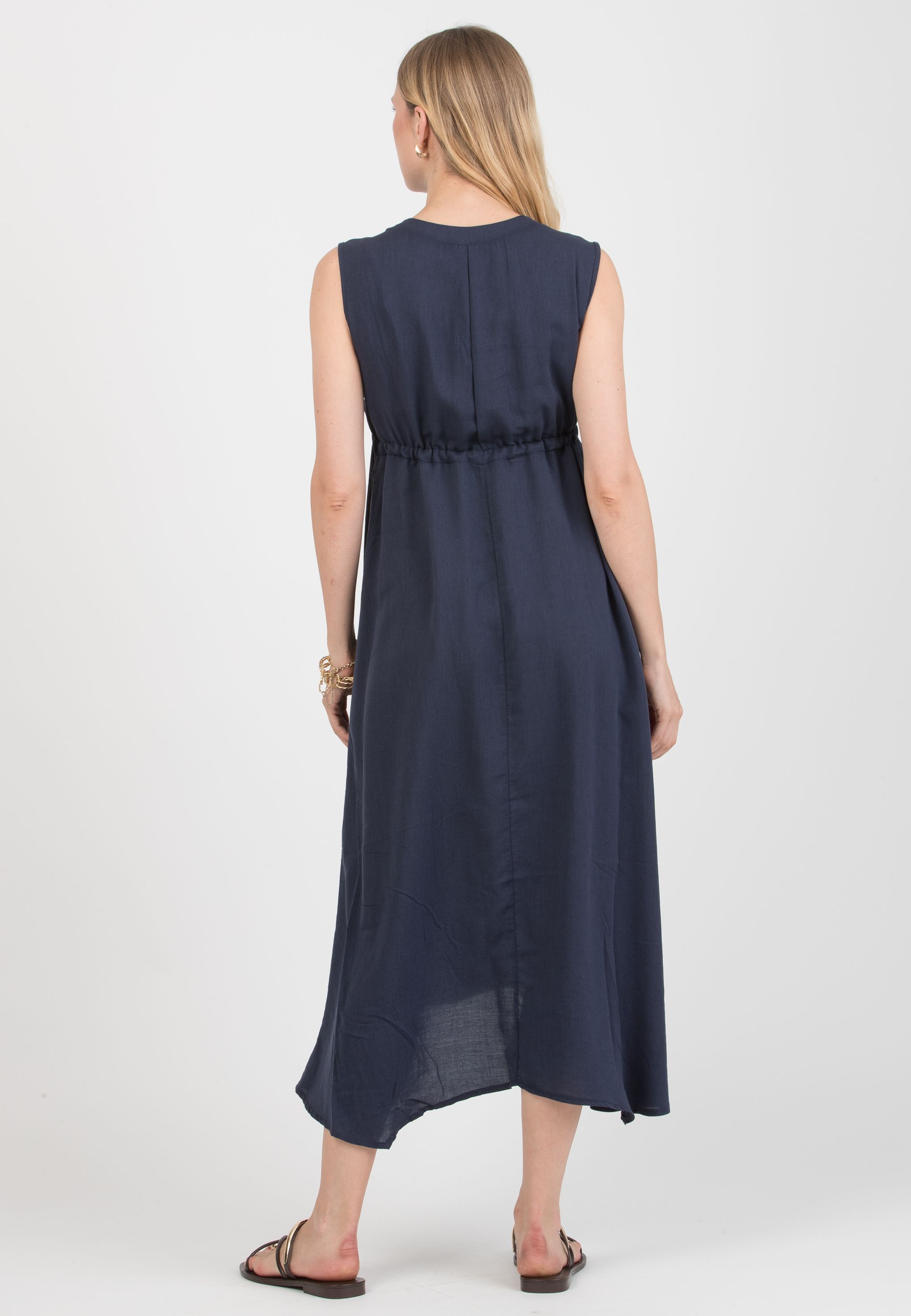IRENE - Midi Maternity & Nursing Dress in Tencel with Drawstring (Blu)