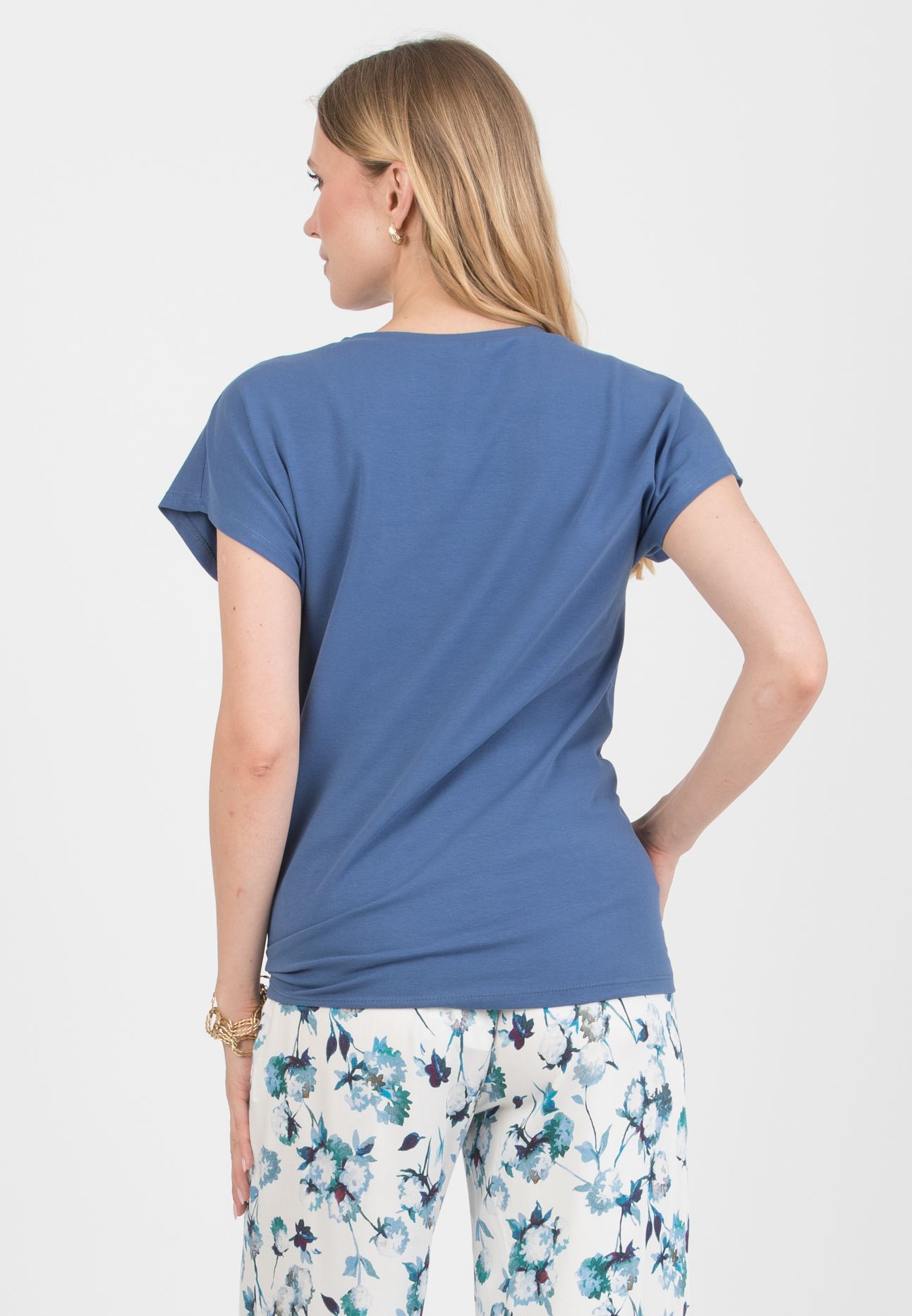 URSULA - Maternity T-shirt with Knot on Side (Denim)