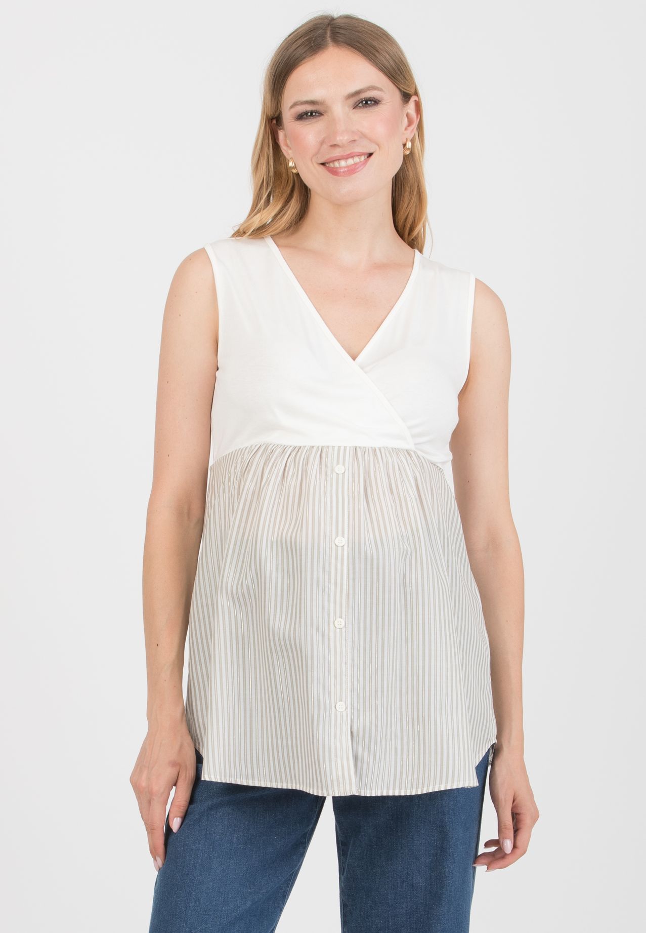 GIOIA R – Maternity & Nursing Sweater with Matching Striped Top (Verde Salvia)