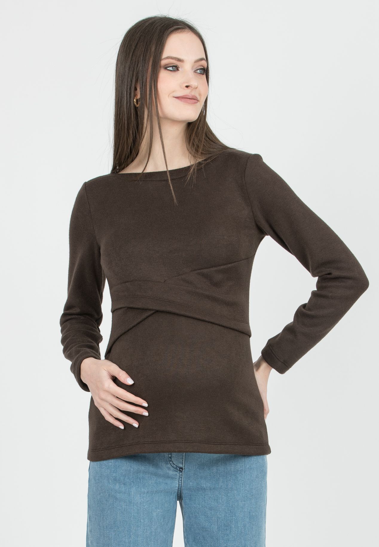 AMELIA M - Maternity Sweater in Viscose Yarn with Waistband (Marrone)