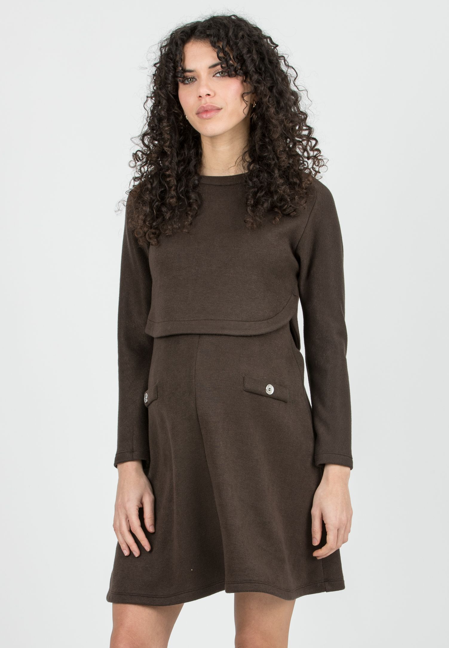 ROSSELLA - Two Piece Knit Maternity & Nursing Dress Set (Marrone)