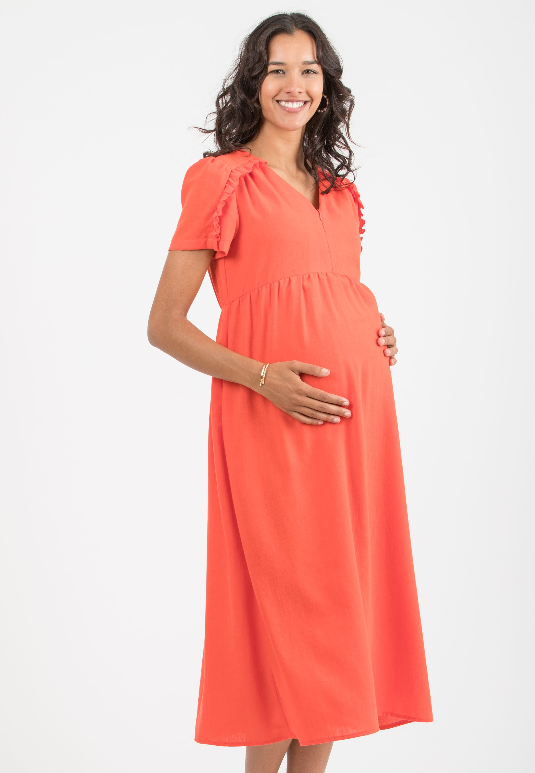 MERYL - Abito Premaman & Allattamento con Ruches sulla Manica (Carota, XS)
