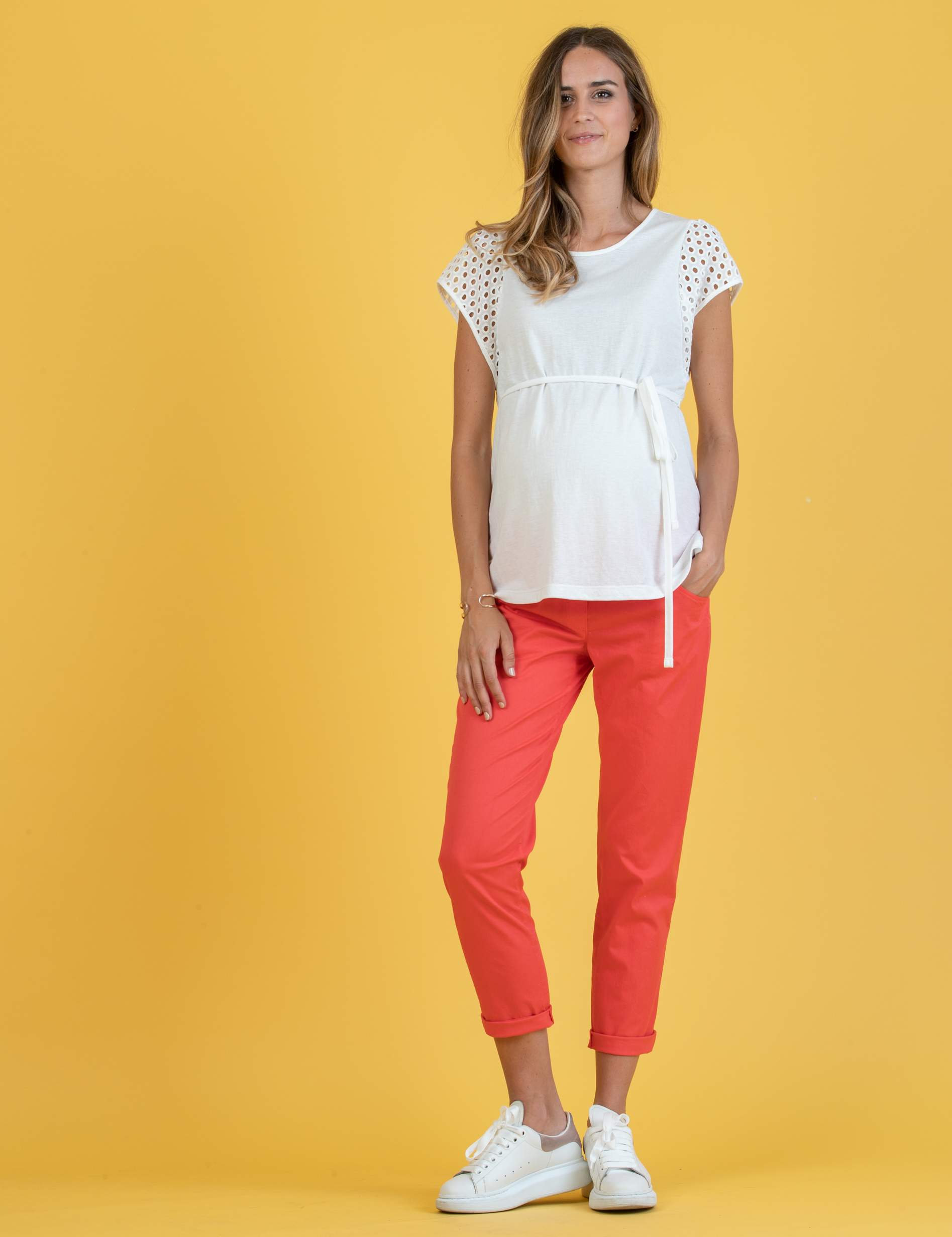 Pantaloni Premaman Slim Fit Modello Boyfriend (Corallo, XS)