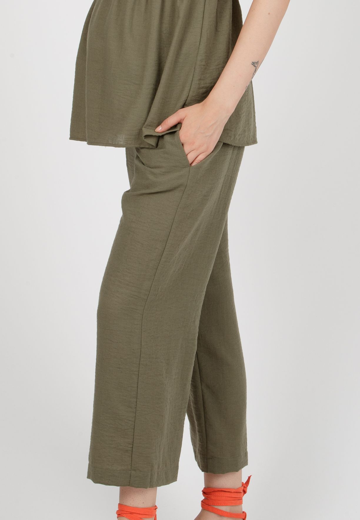 GUENDALINA - Pantalone Premaman con Elastici (Verde Militare, XS)