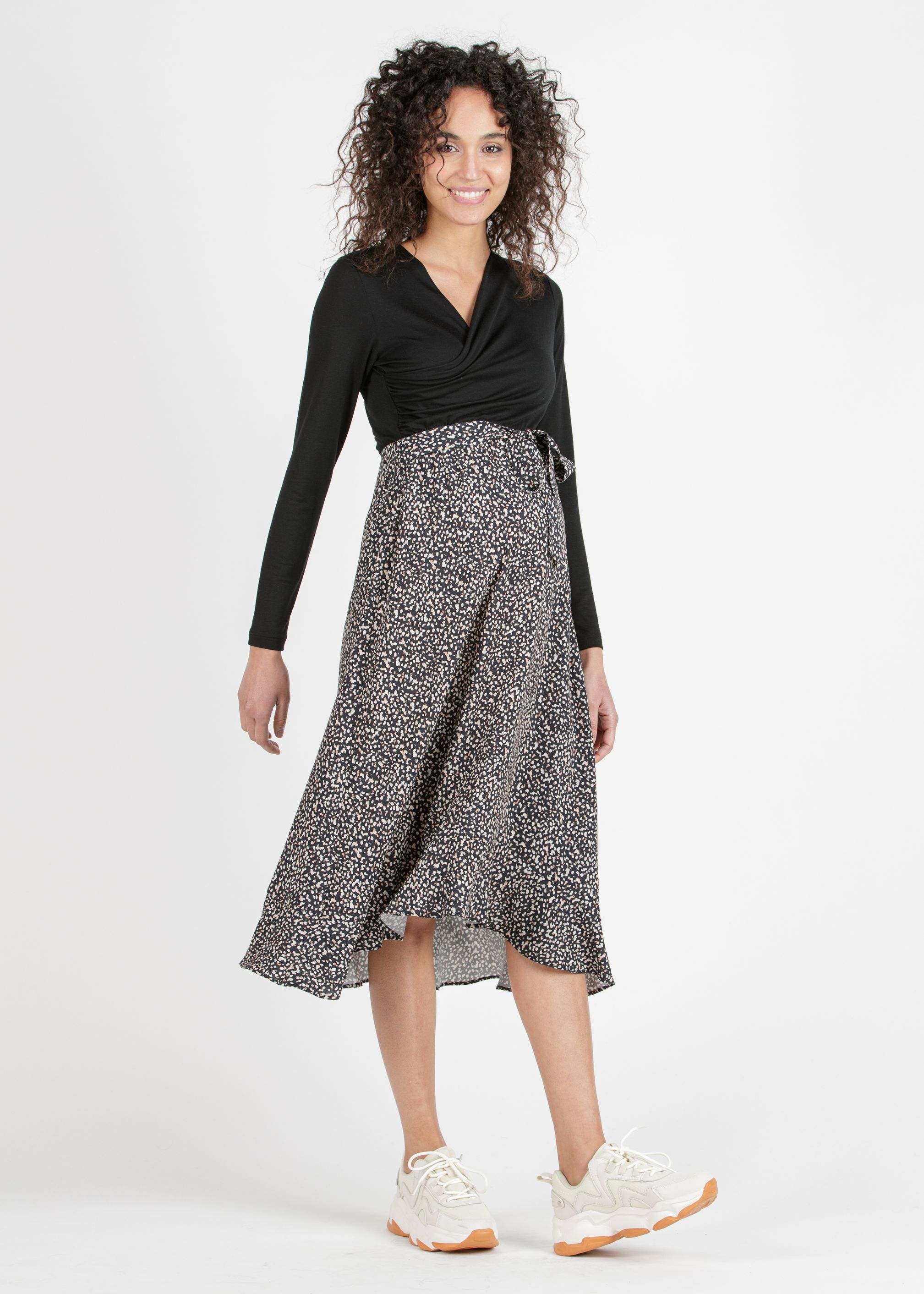 MARTA M/L - Abito Midi Premaman & Allattamento con Gonna Stampata (Naturale, XS)