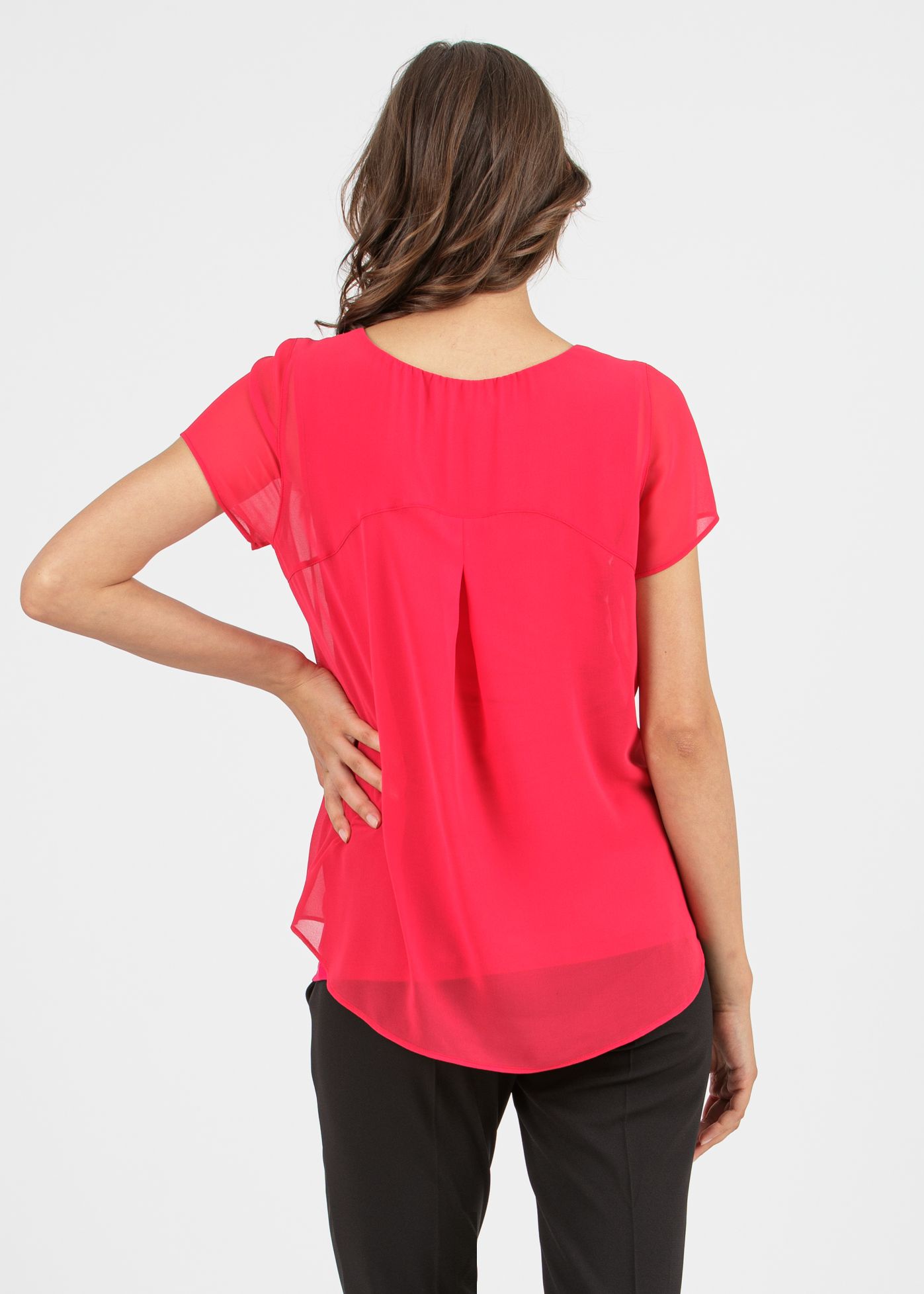 LAURA - Double Layer Maternity T-Shirt in Chiffon and Jersey (Red, XS)