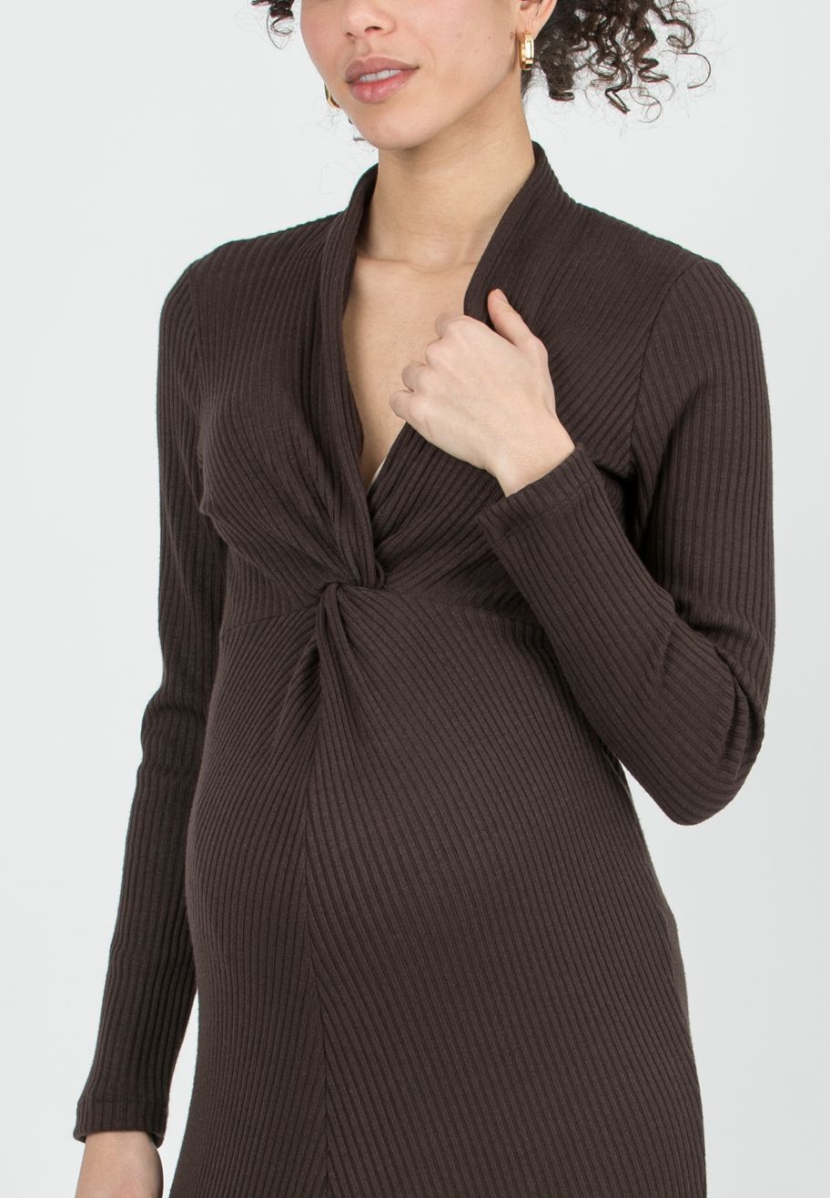 ISSA M/L – Abito Premaman & Allattamento in Maglia a Costina con Nodo (Marrone)