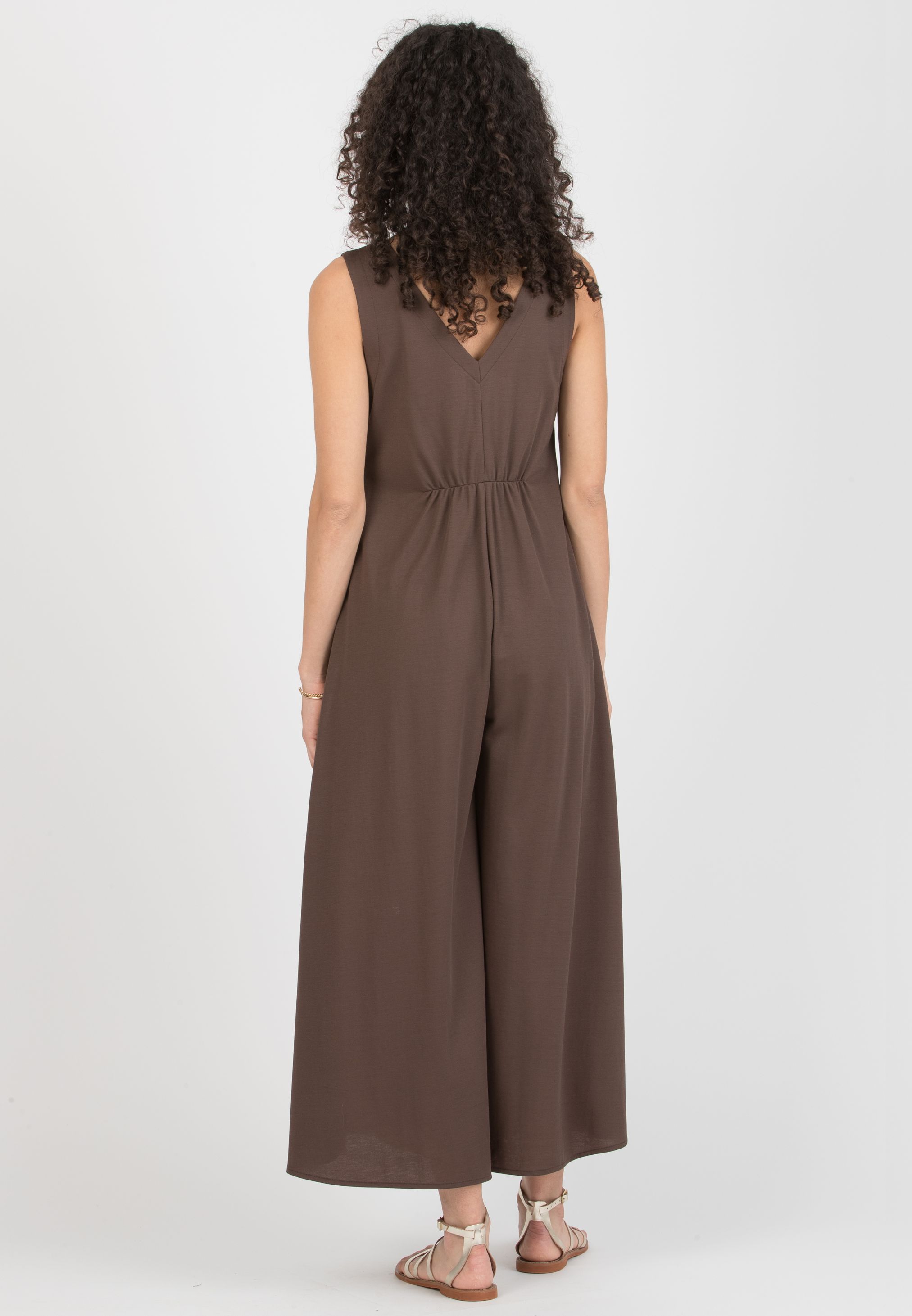 MIRANDA – Maternity Viscose Piqué Jumpsuit with V-Neck and Front Zip (Brown, XS)