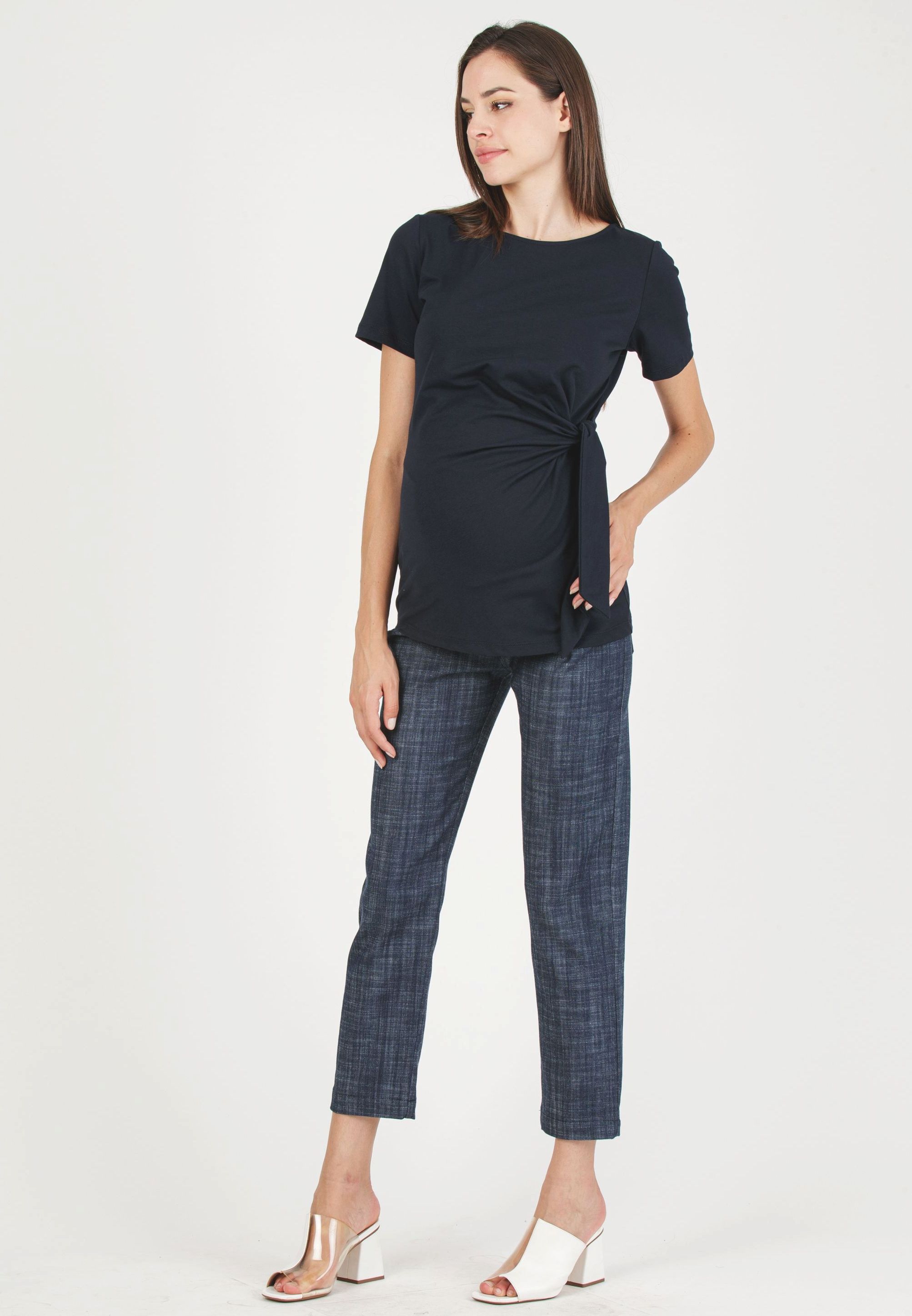 KAREN M - T-Shirt Premaman in Jersey di Cotone con Nodo Laterale (Blu, XS)