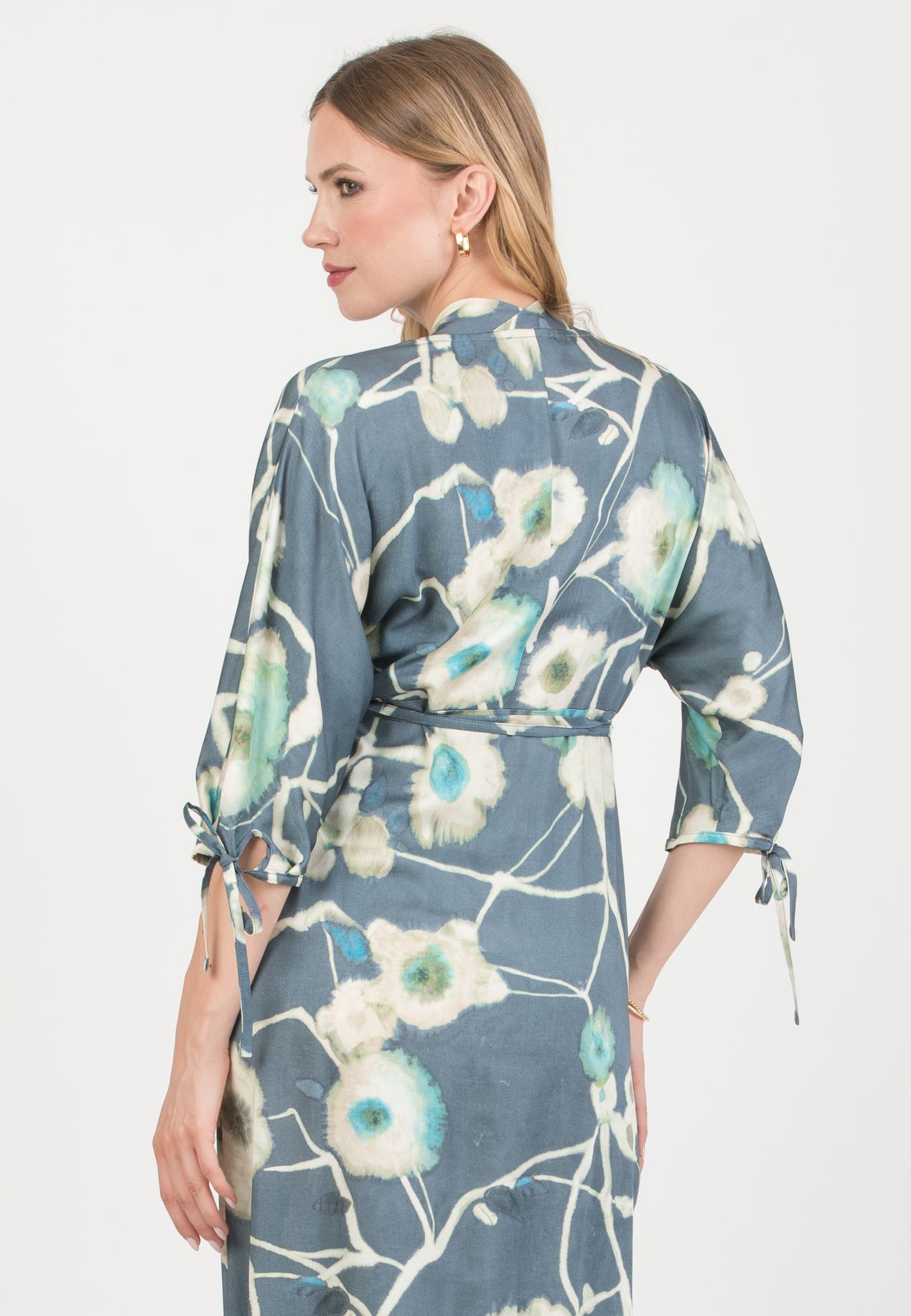 VIOLA - Abito Kimono Premaman in Viscosa con Laccetti (Denim)