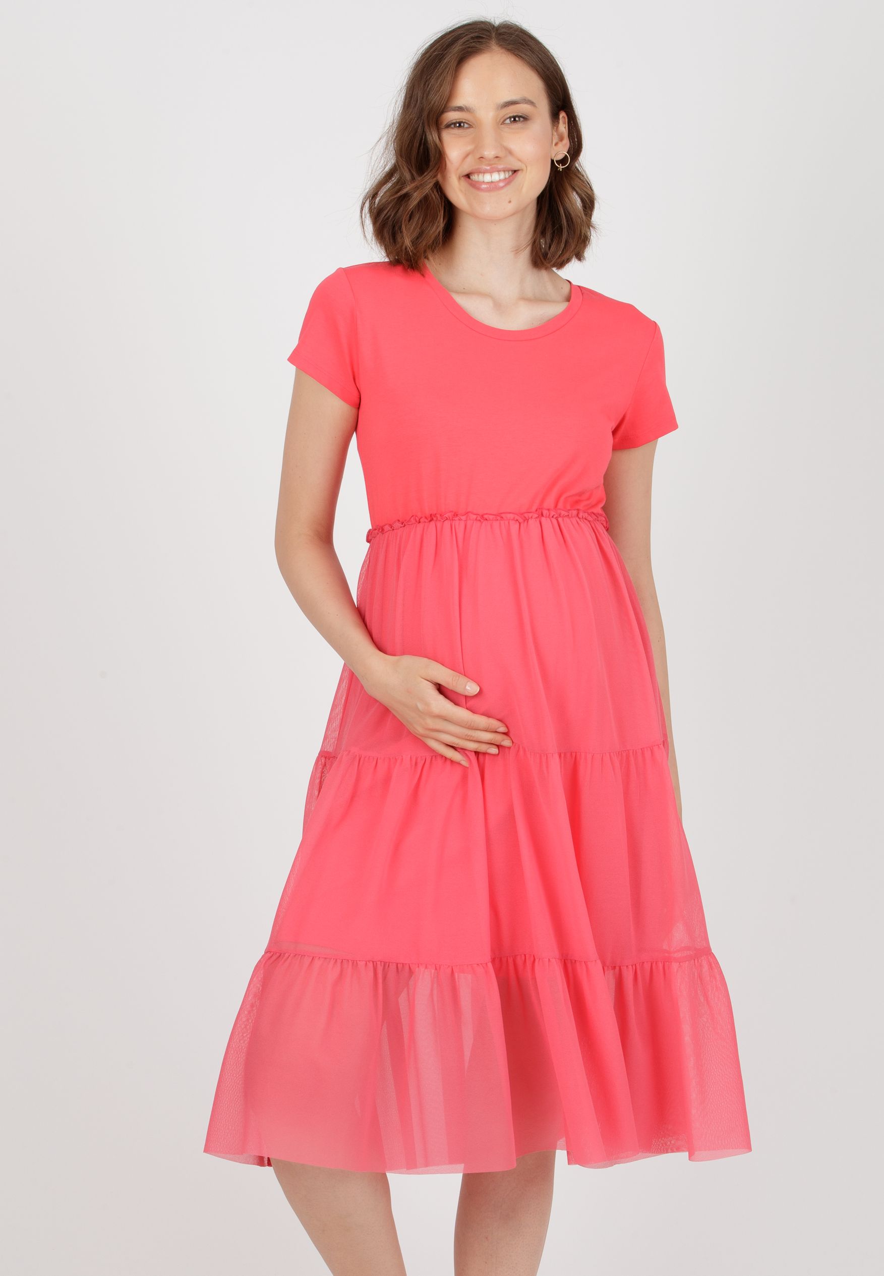 BONNIE - Abito Premaman in Jersey di Cotone con Gonna in Tulle (Corallo, XS)