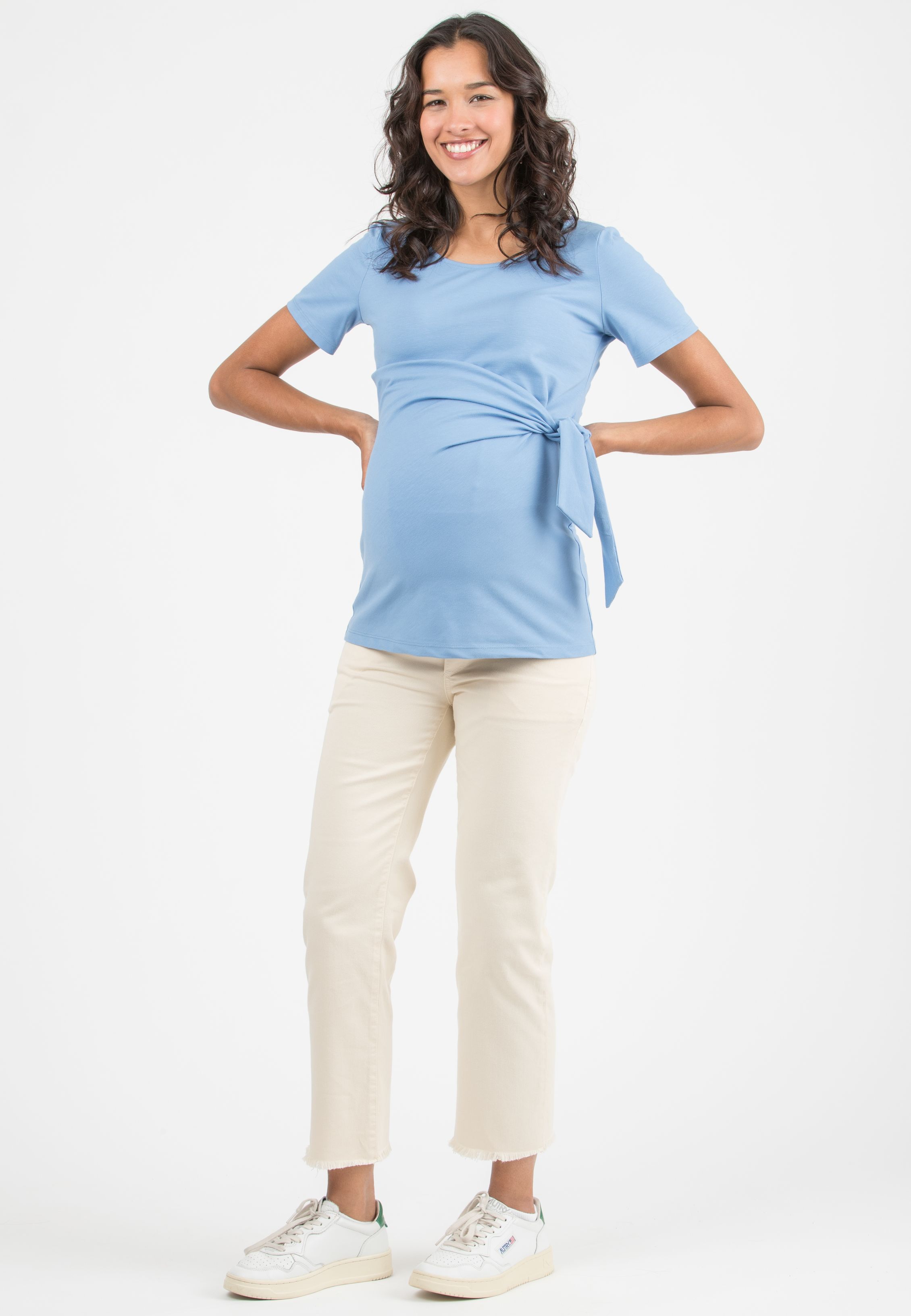 KAREN M - Maternity Cotton Jersey T-Shirt with Side Knot (Carta Da Zucchero)