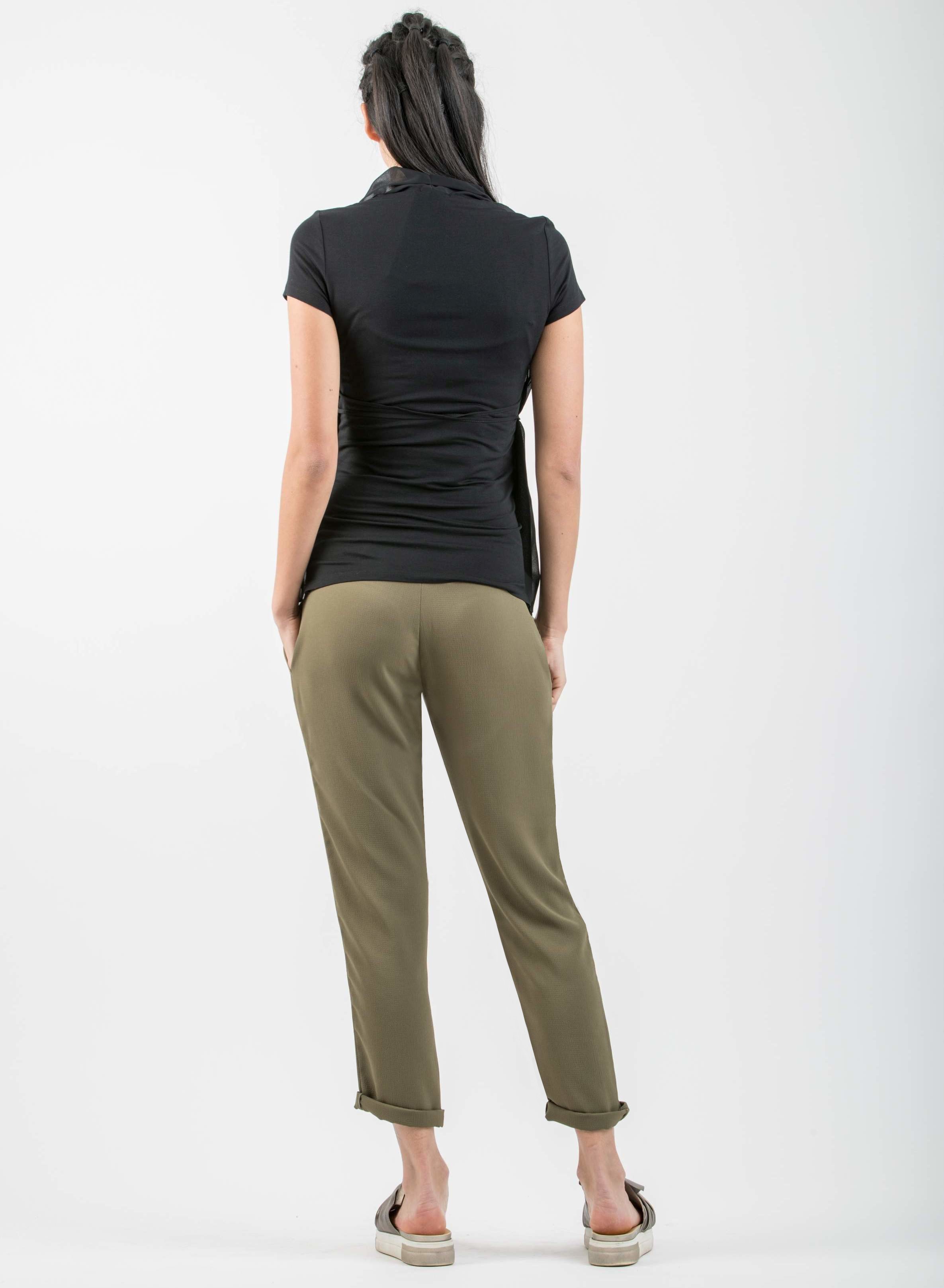 SILVIA - Pantalone Premaman Jogger in Crêpe (Verde Militare, XS)