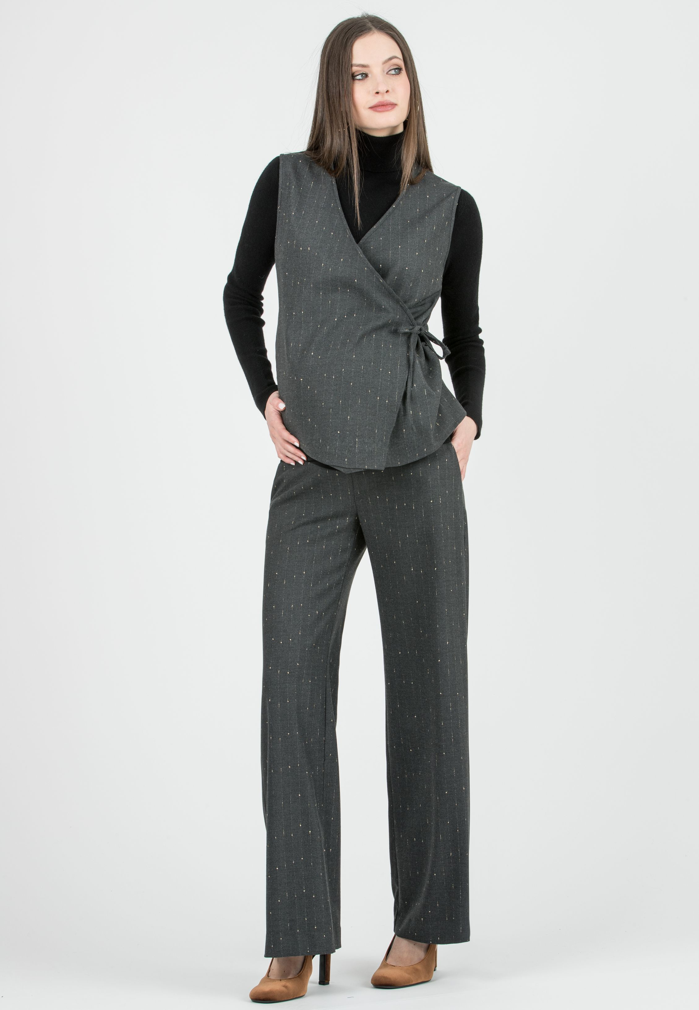 MADDOX - Gilet Premaman Incrociato in Gessato con Lurex (Grigio Melange)