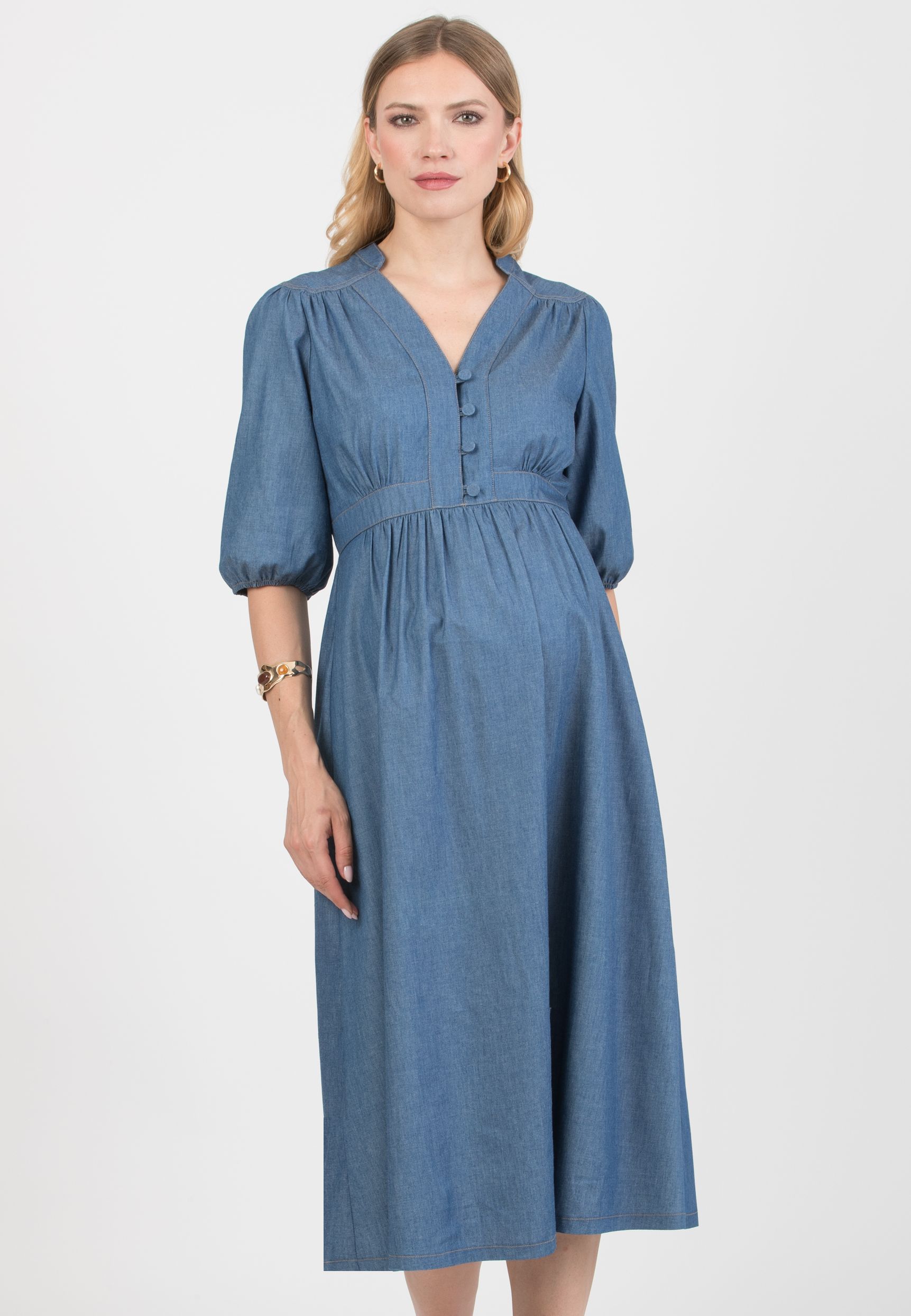 LOREN - Abito Premaman & Allattamento in Denim con Bottoncini (Blu, XS)