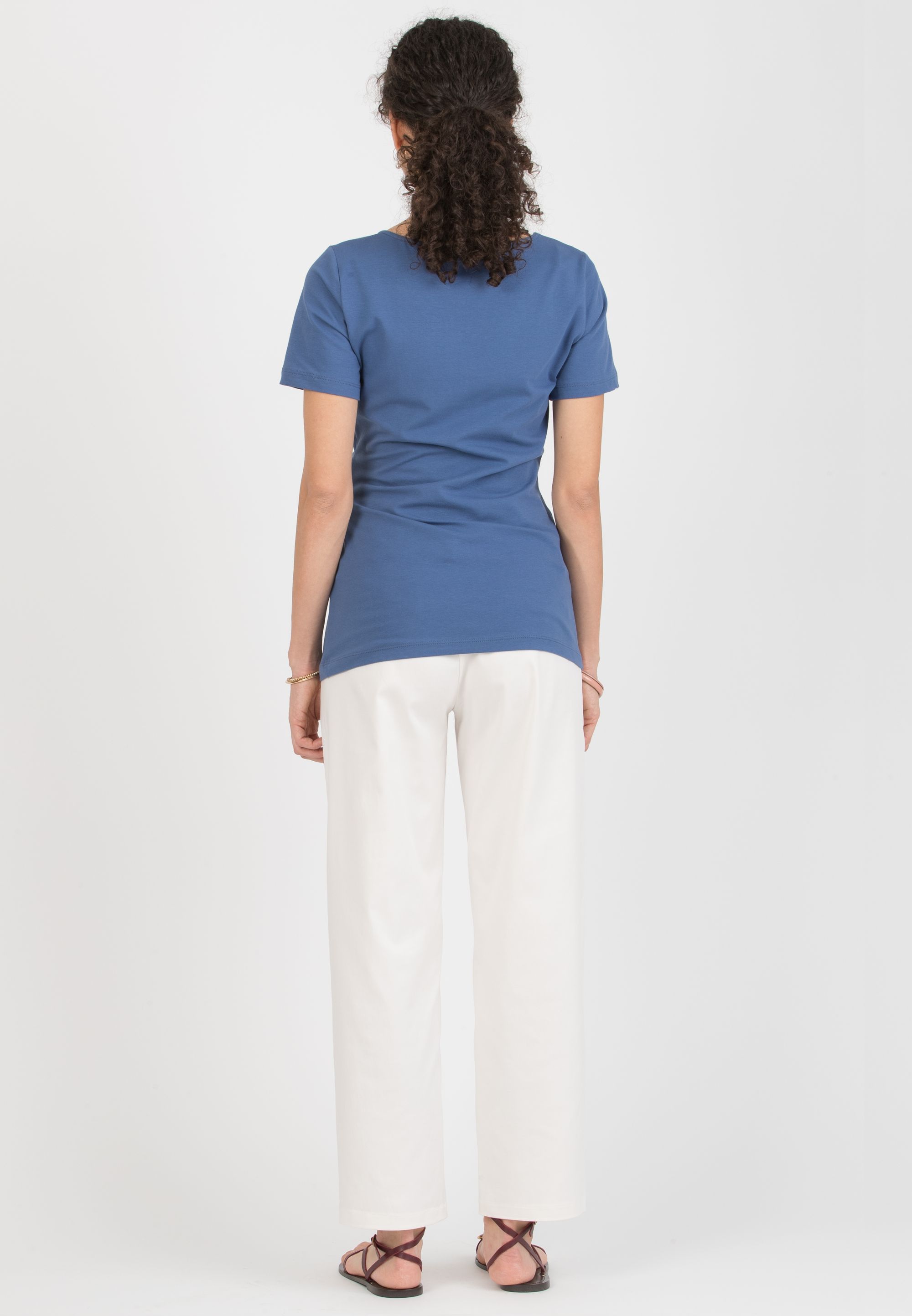 KAREN M - T-Shirt Premaman in Jersey di Cotone con Nodo Laterale (Denim, XS)