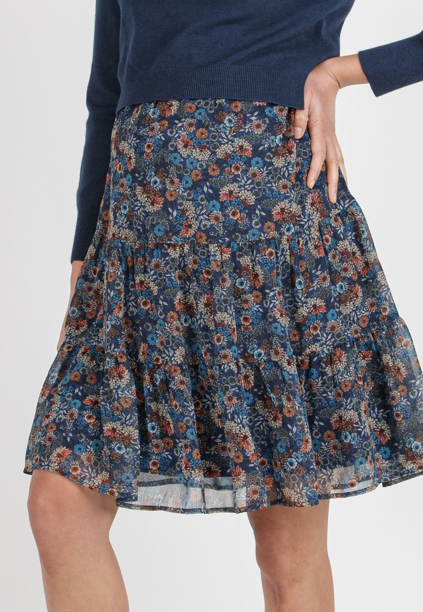 KELLY B - Floral Printed Maternity & Nursing Dress with Coordinated Boat Neck Sweater (Blu)