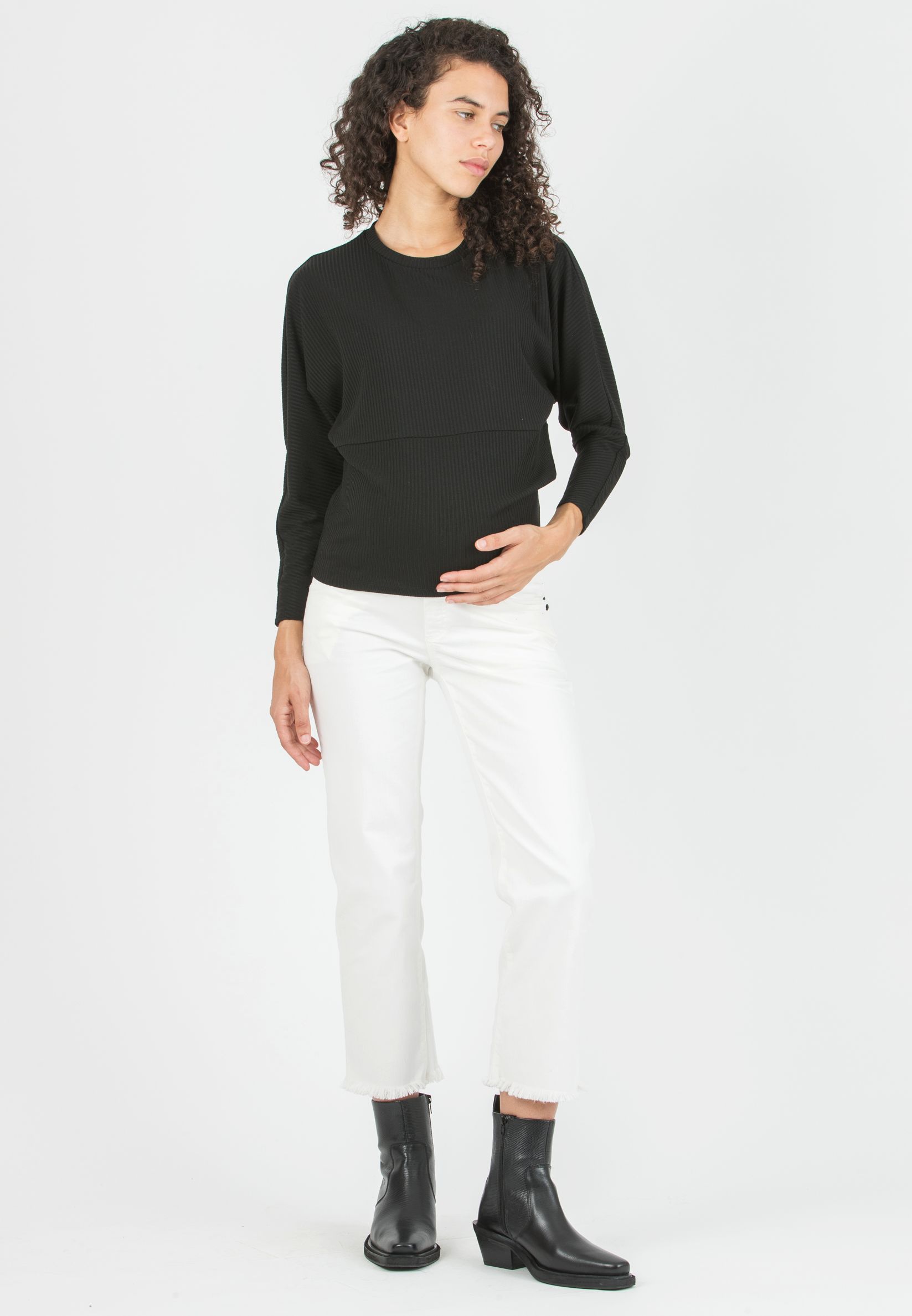 VIRGINIA - Maternity Ribbed Top with Batwing Sleeves (Black, XXS)