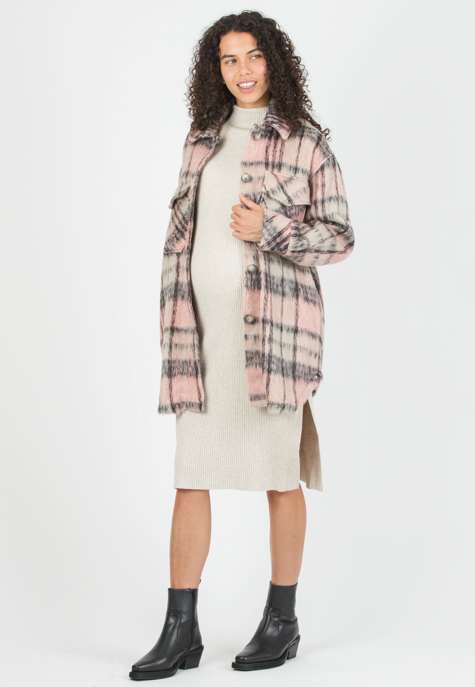 CELESTE - Maternity Ribbed Knit Dress (Chalk White, UNIC)