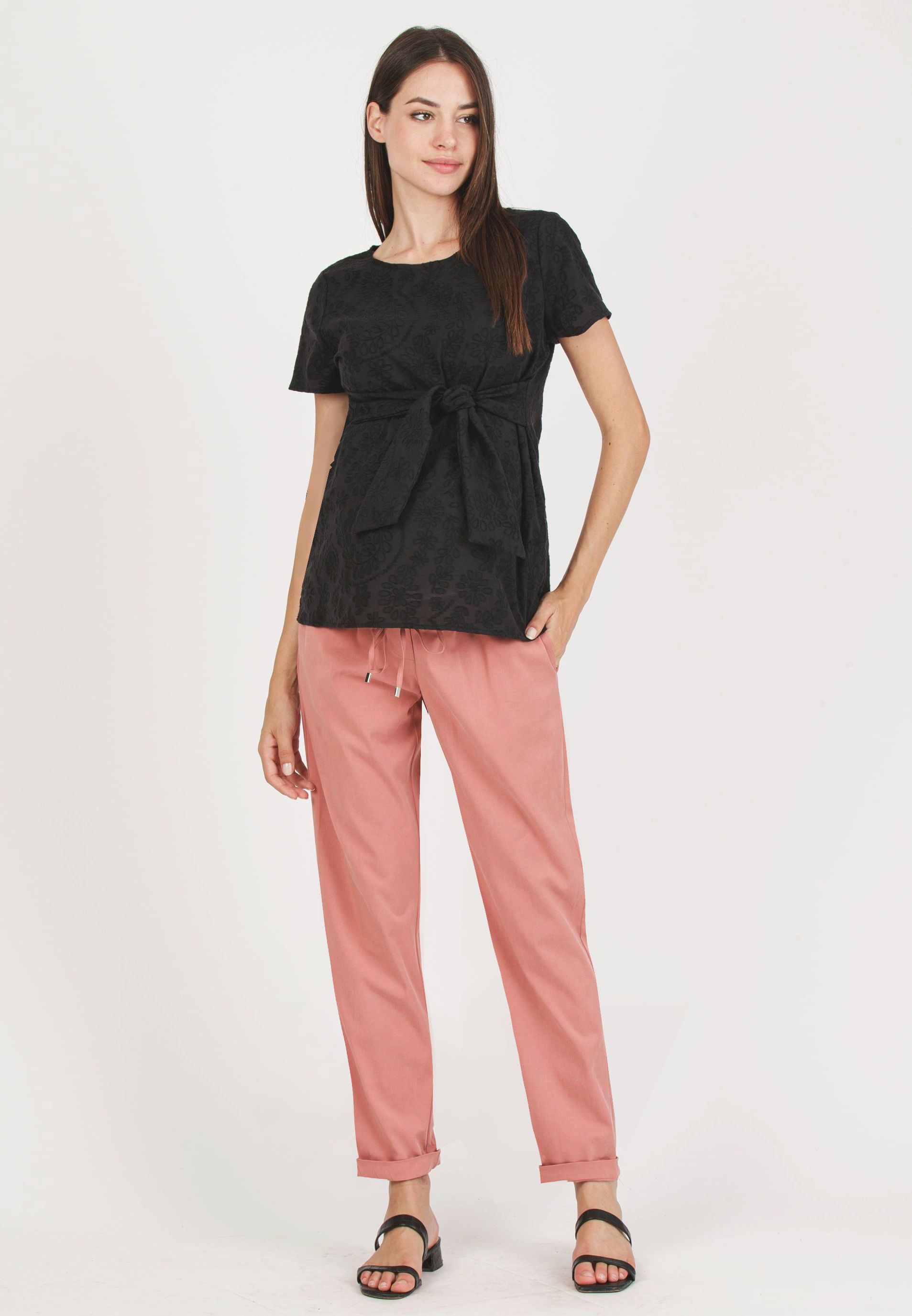 STEPH - Pantalone Premaman in Morbida Gabardina di Tencel (Cipria, XS)
