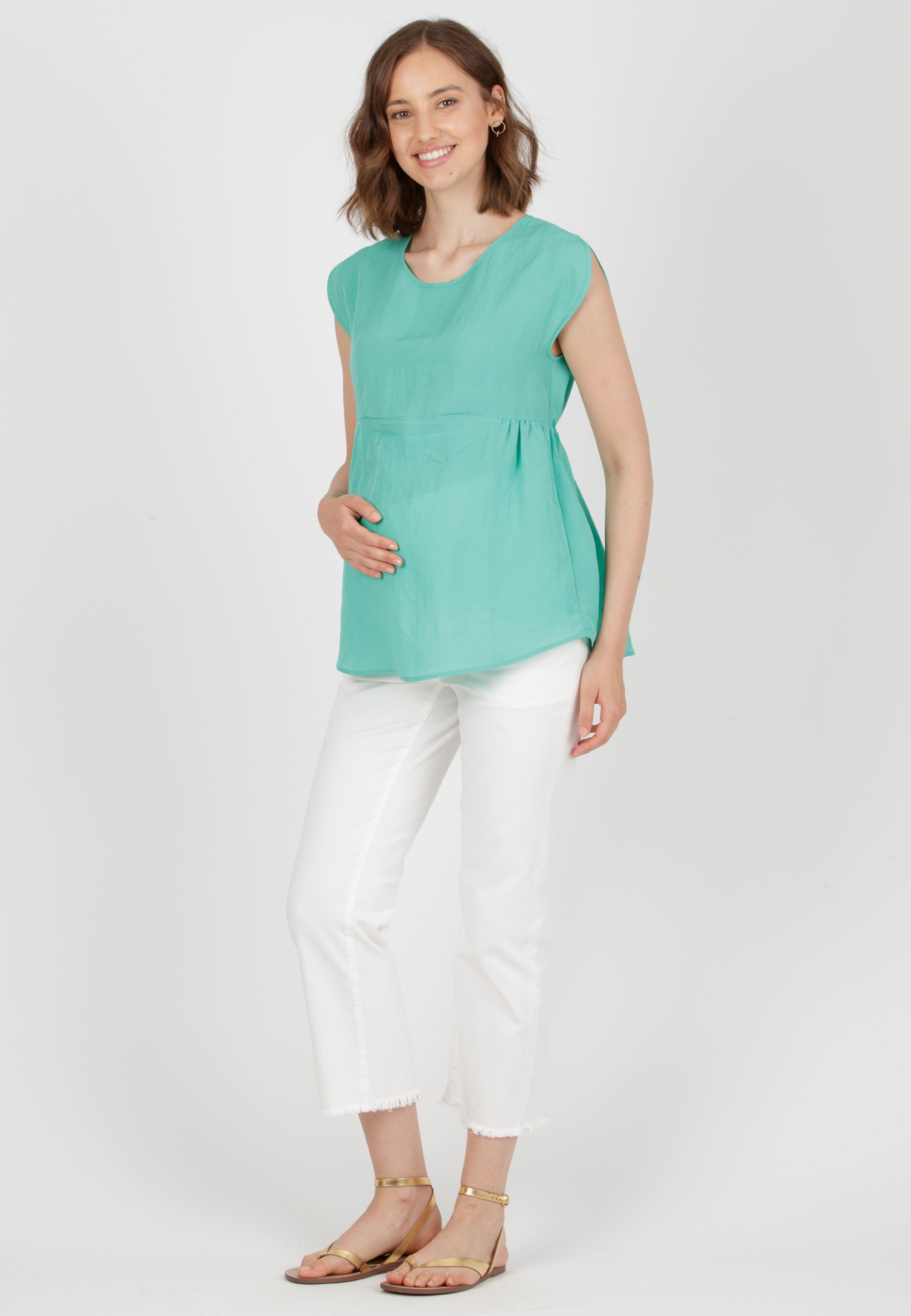 ANAIS - Casacca Premaman Manica Petalo in Lino (Verde Chiaro, XS)