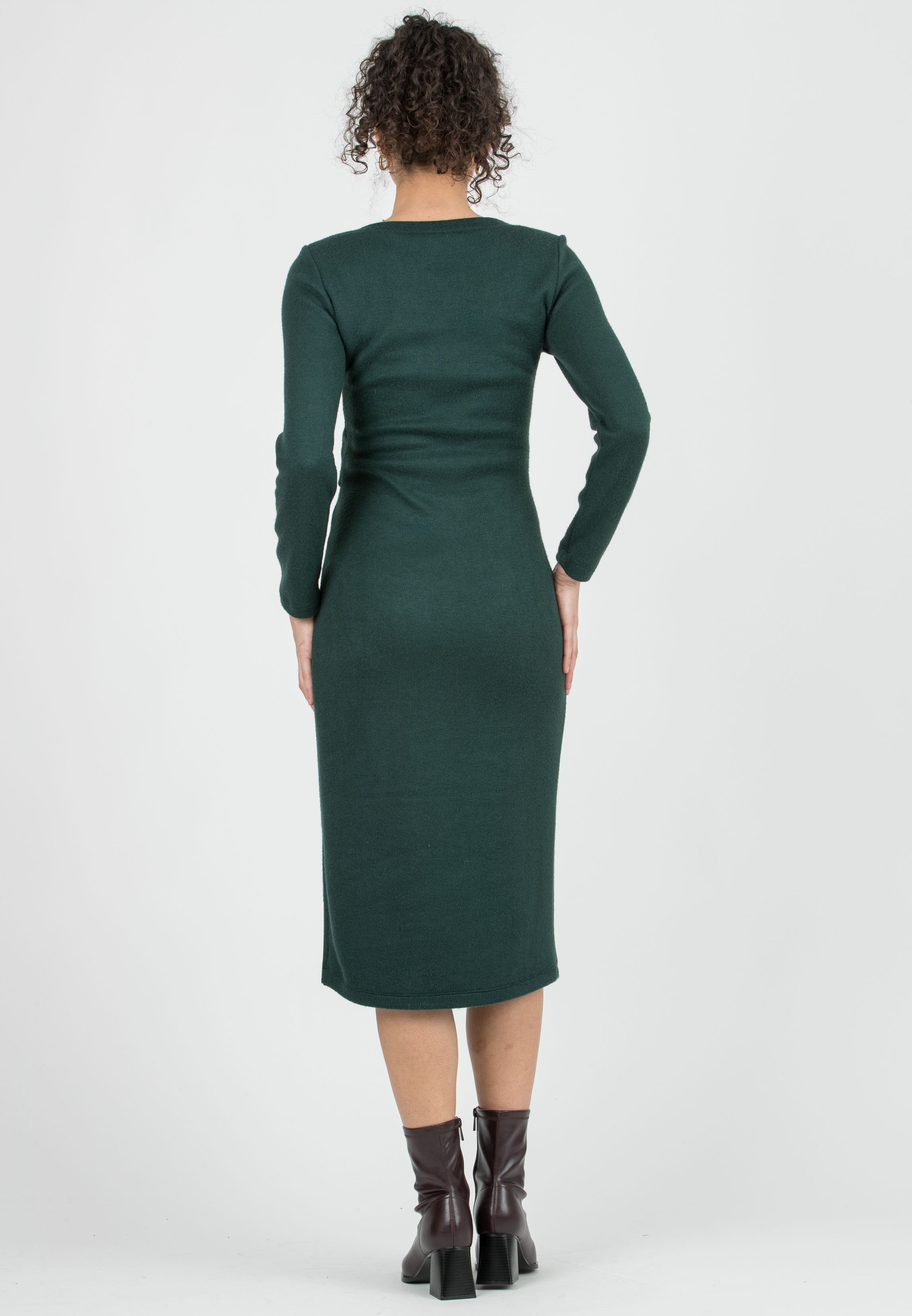 AMELIA - Abito Premaman Longuette in Maglia con Fascia in Vita (Smeraldo)