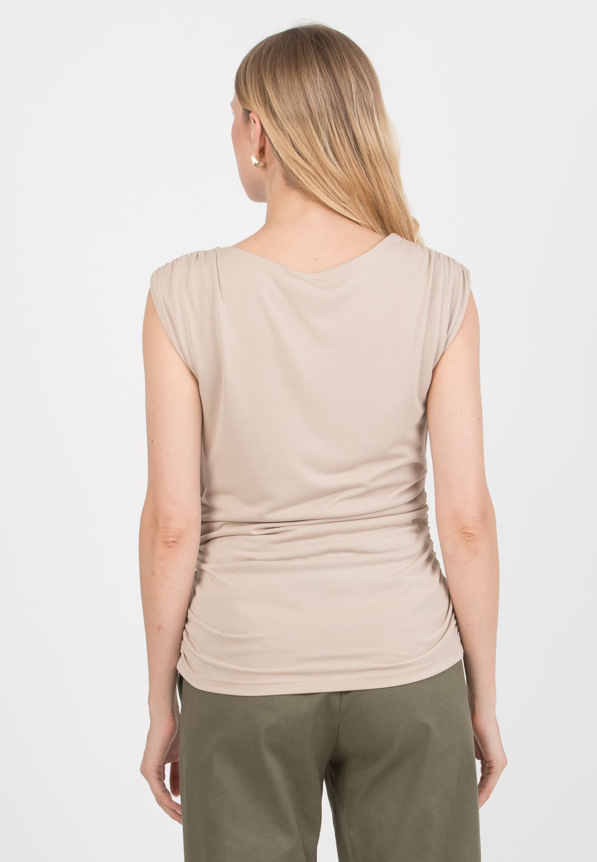 JASMINE - Maternity Top in Modal with Ring Detail and Side Ruching (Beige)