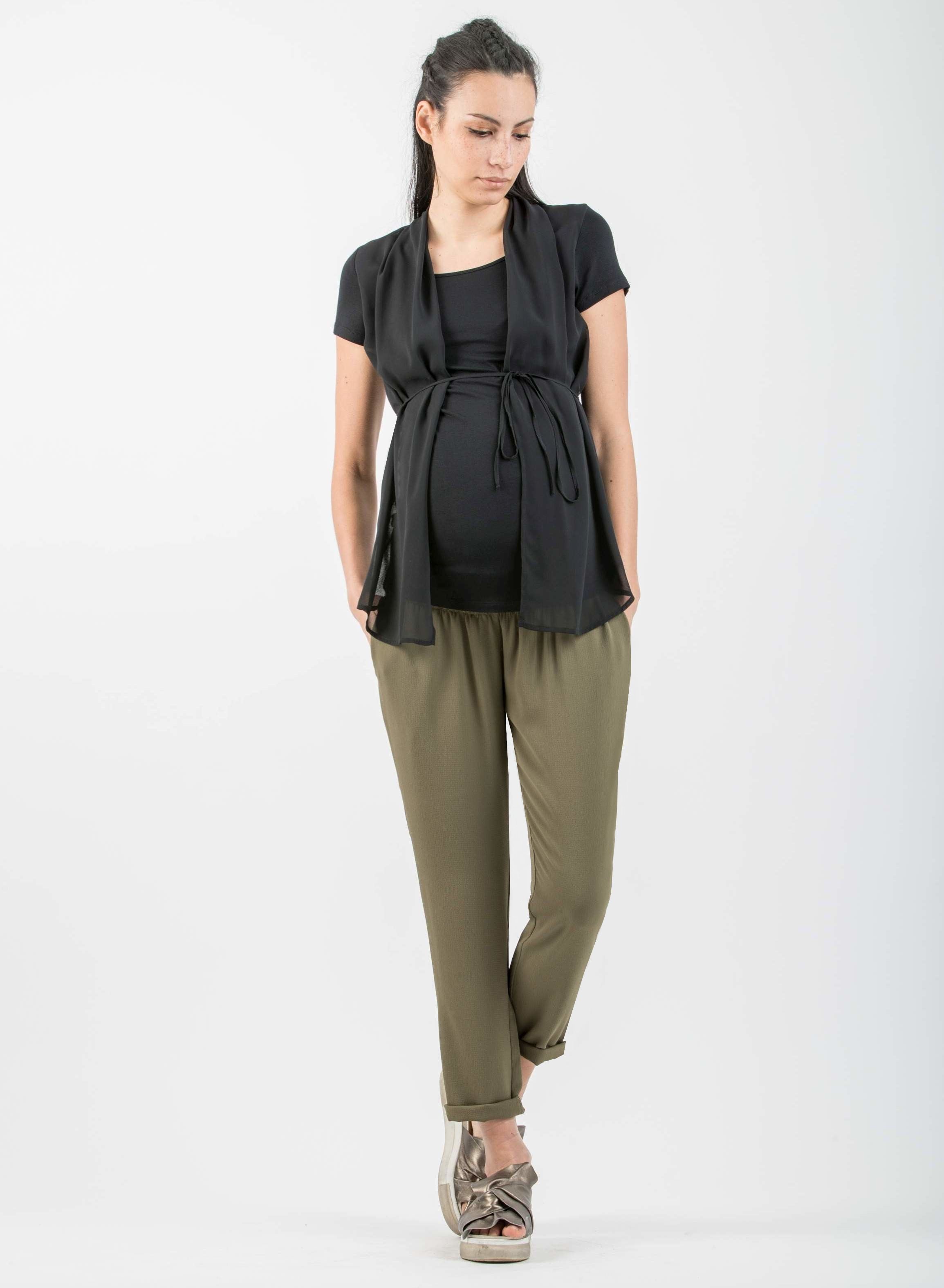 SILVIA - Pantalone Premaman Jogger in Crêpe (Verde Militare, XS)