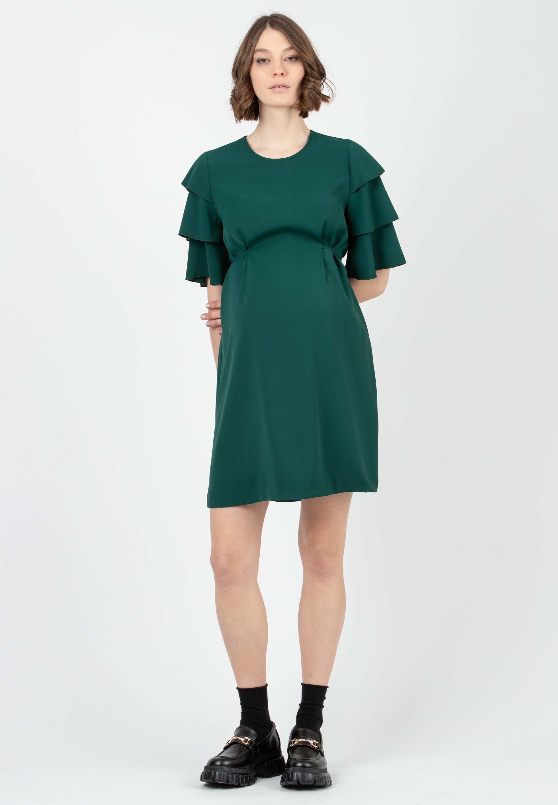 CARLOTTA - Abito Premaman con Manica a Volant (Verde, XS)