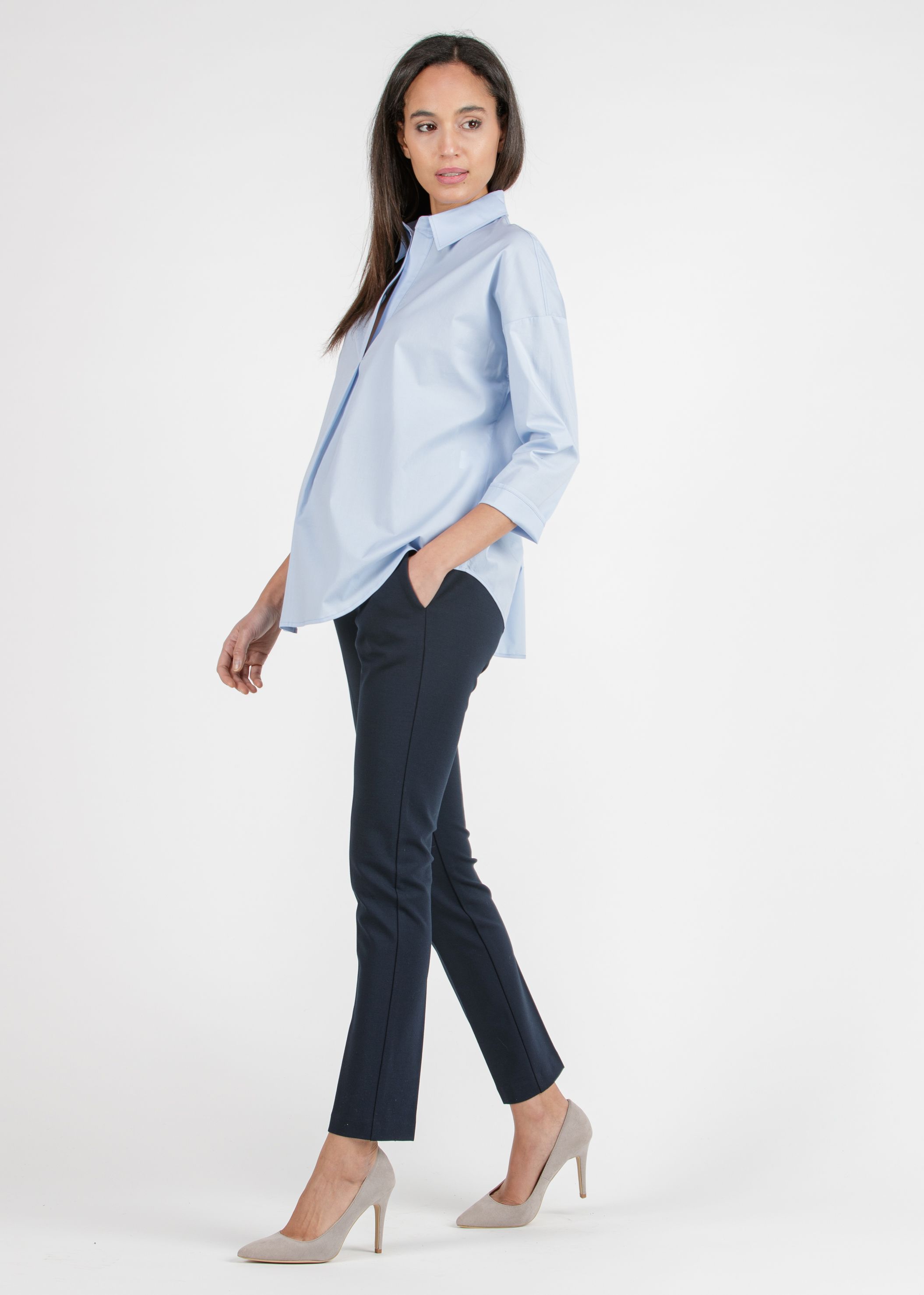 ELISA - Pantalone Premaman a Sigaretta in Punto Milano Invernale (Blu, XXS)