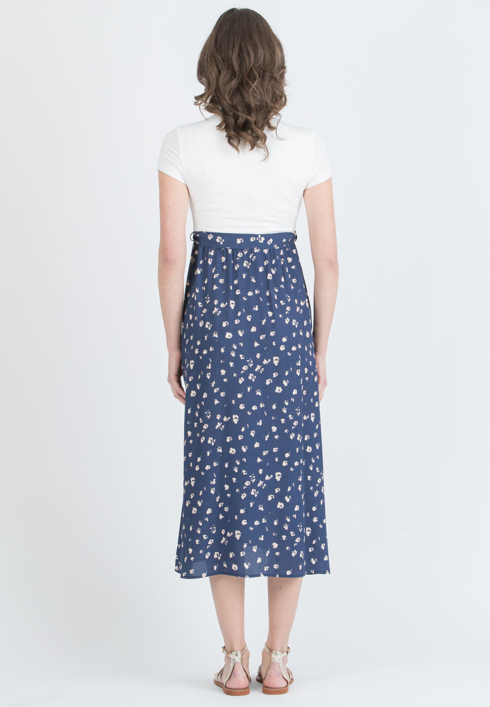 FEDERICA - Abito Midi Premaman con Scollo Incrociato e Gonna a Portafoglio in Viscosa (Blu, XS)