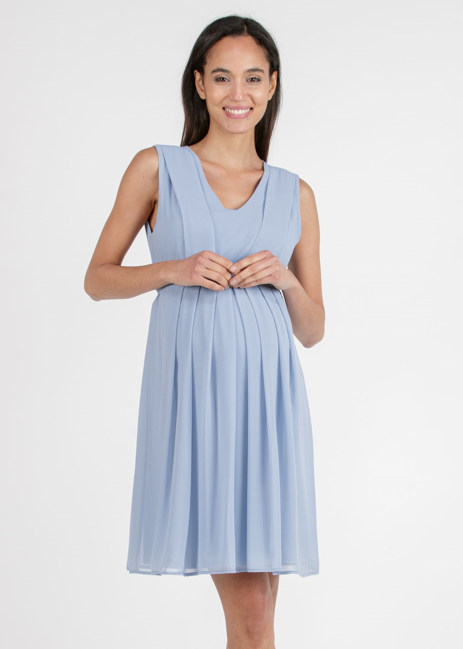 SABRINA - Abito Premaman & Allattamento in Chiffon con Pieghe sul Corpino (Grigio Perla, XS)