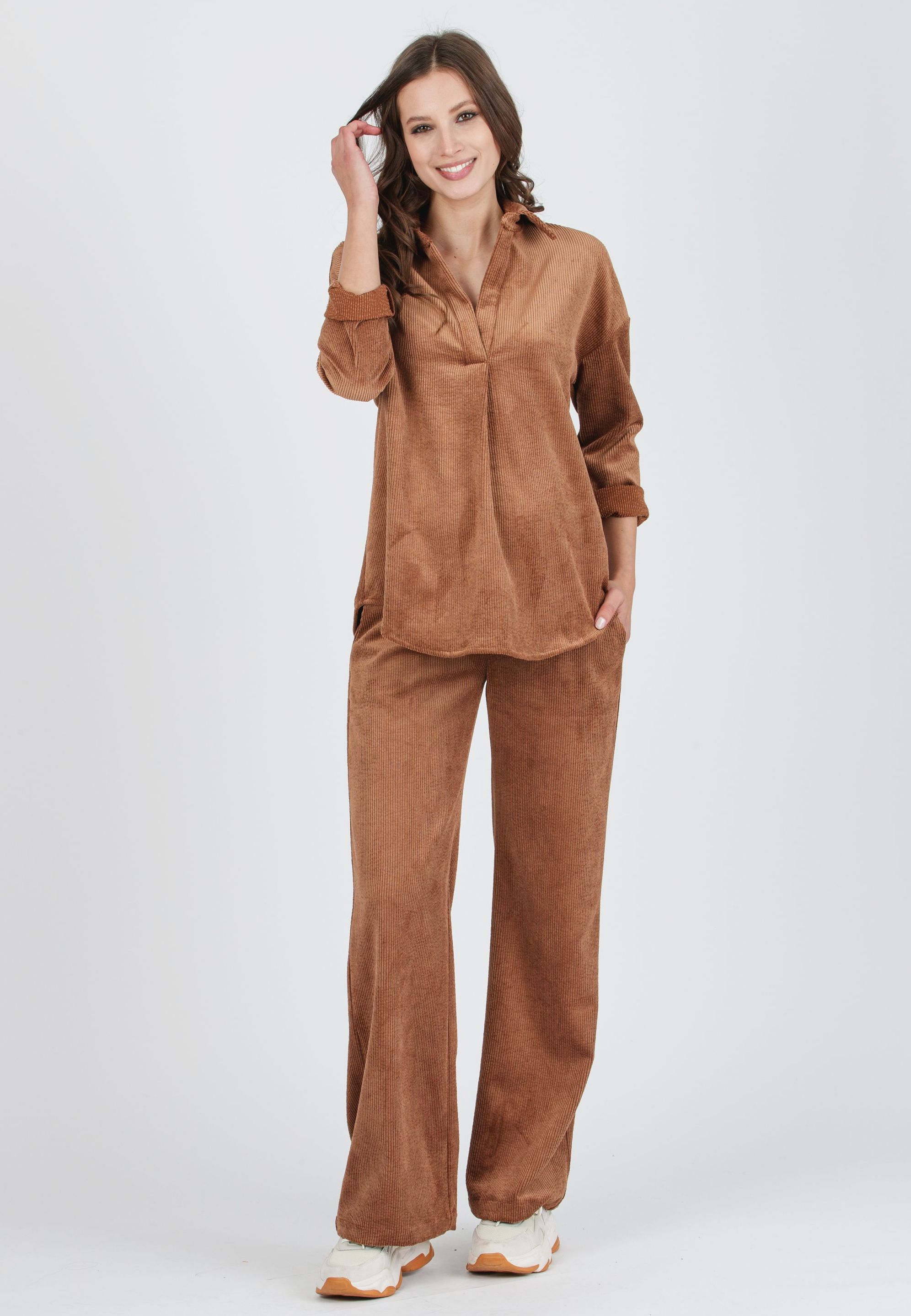WINONA - Pantalone Premaman Palazzo in Velluto a Coste (Caramello)