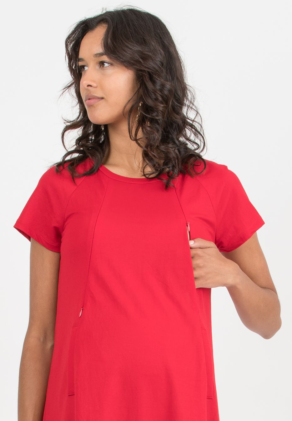 LICIA – Maternity & Nursing Dress in Viscose (Red, XS)