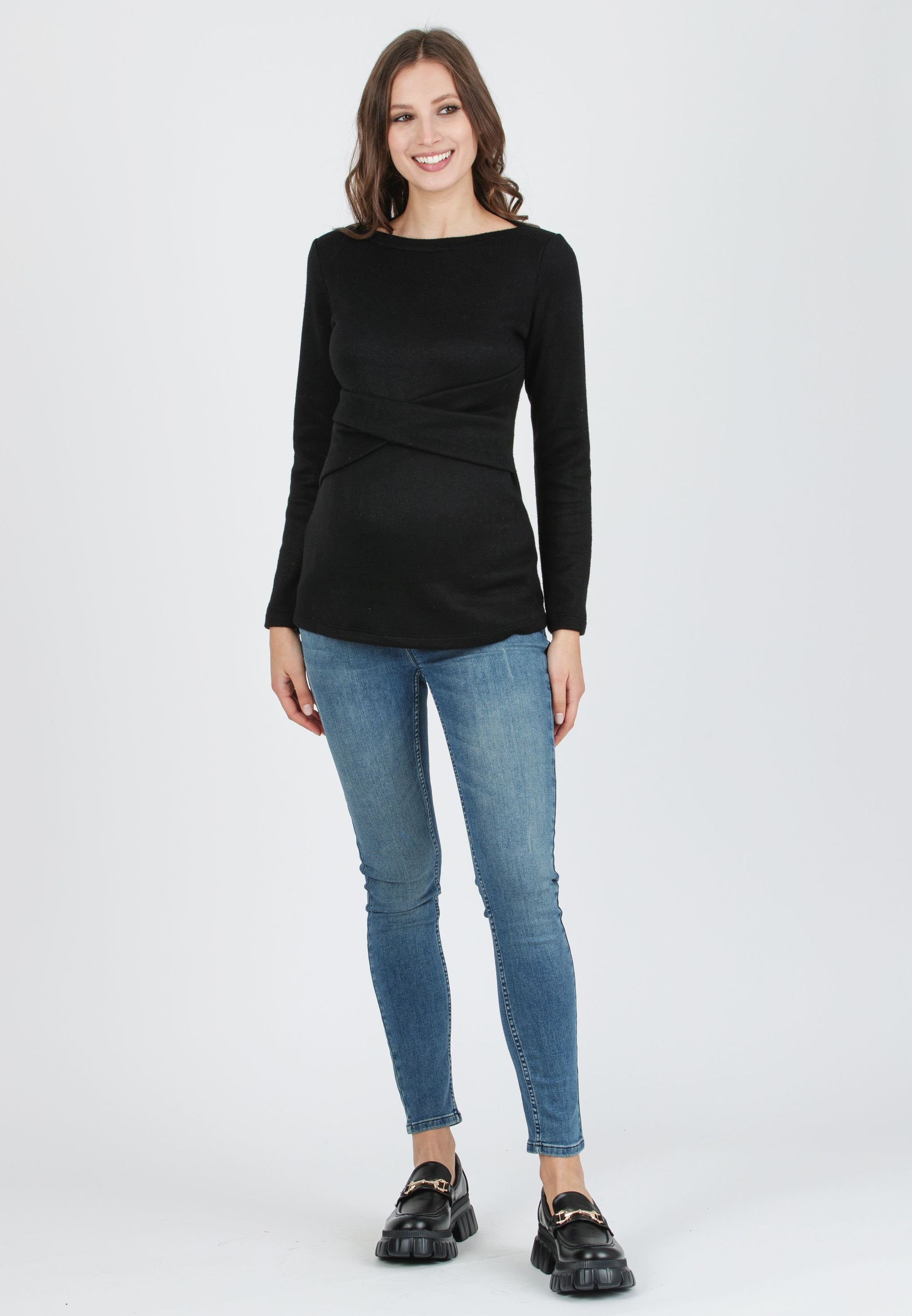 AMELIA M - Maternity Sweater in Viscose Yarn with Waistband (Nero)