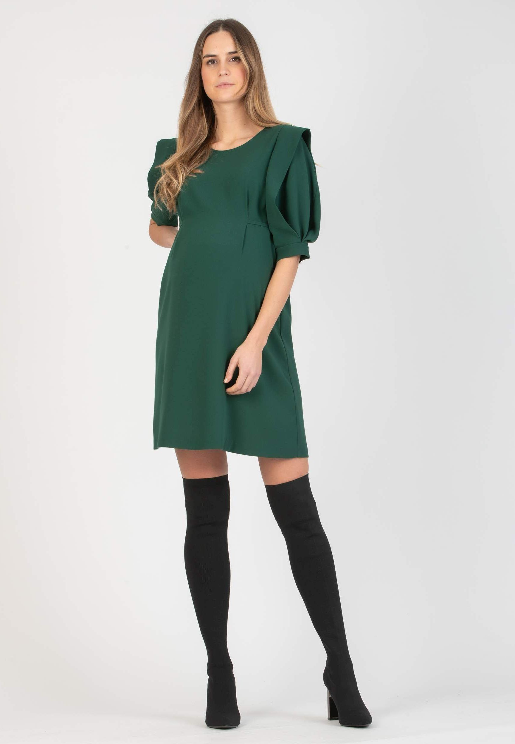 SAMANTHA - Maternity Dress with Petal Sleeves (Green, XS)
