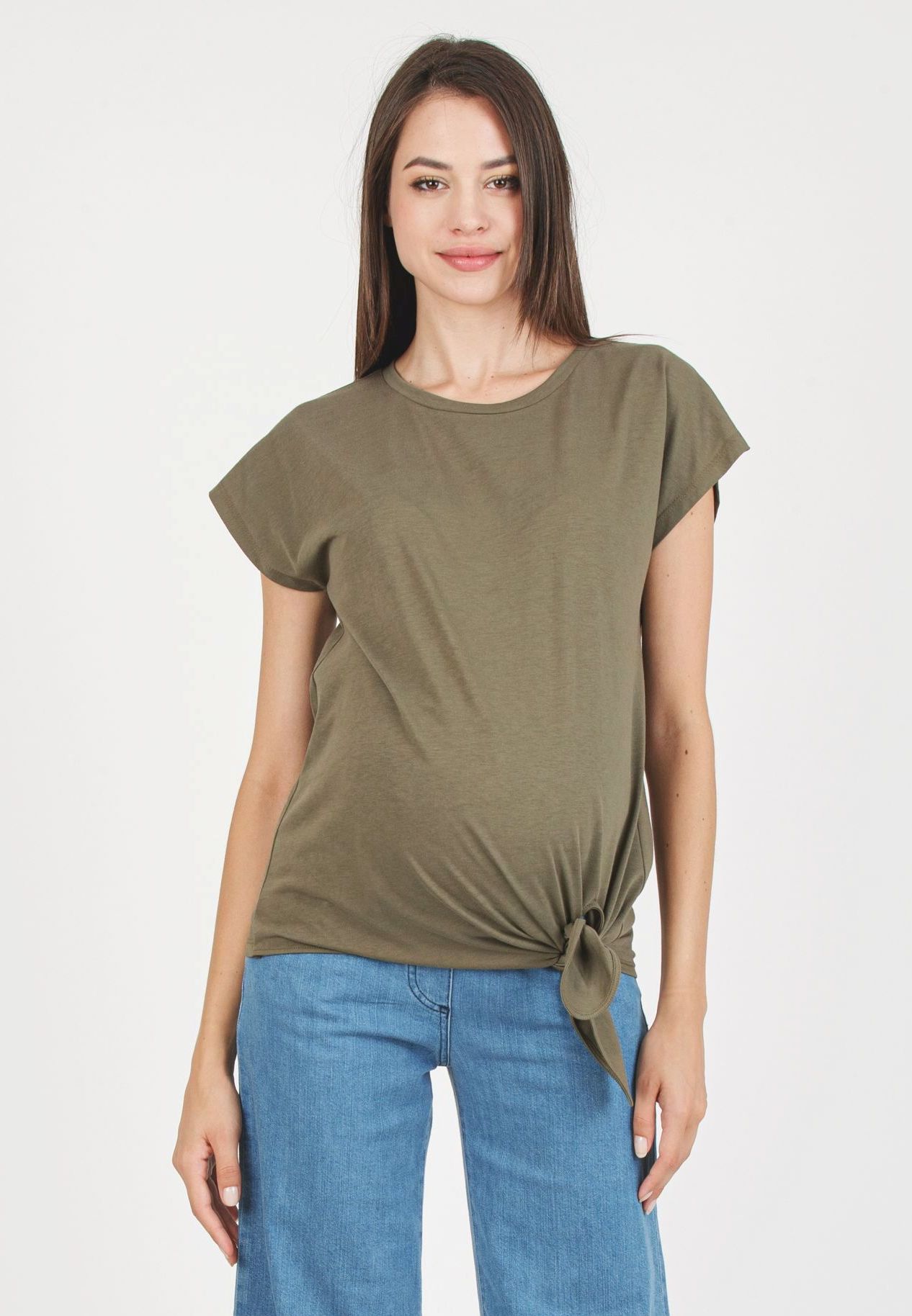 URSULA - Maternity T-shirt with Knot on Side (Army Green, XS)